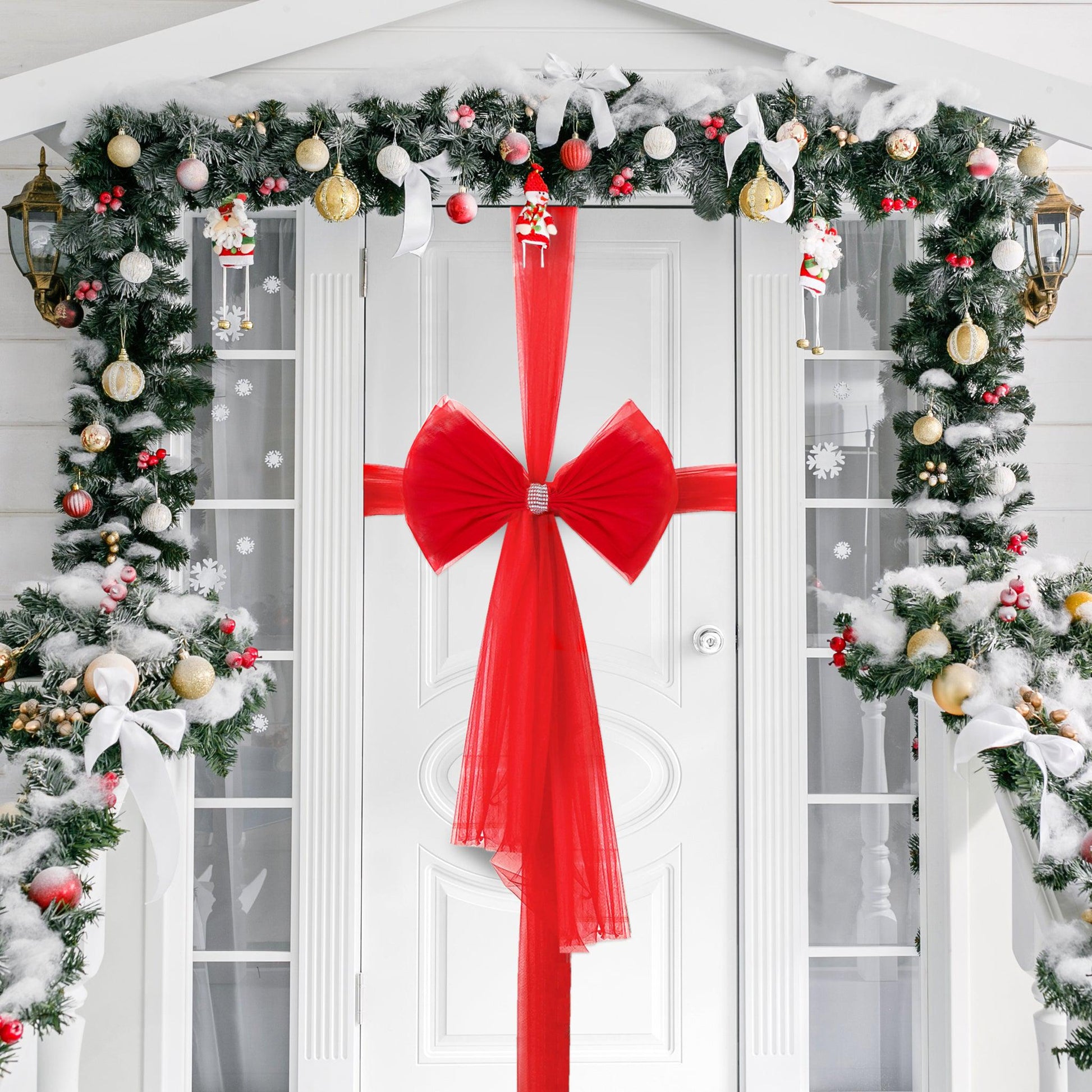 Luxury DIY Door Bow With Diamante wrap - Red Holiday Decorations Clearance
