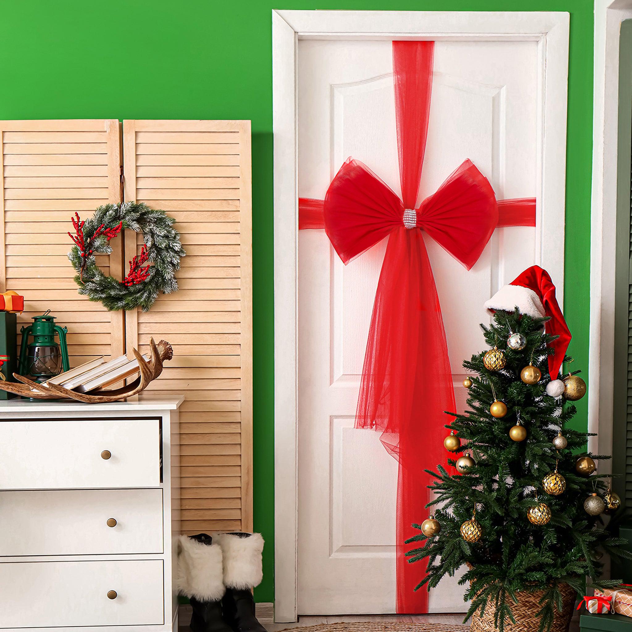 Luxury DIY Door Bow With Diamante wrap - Red Holiday Decorations Clearance