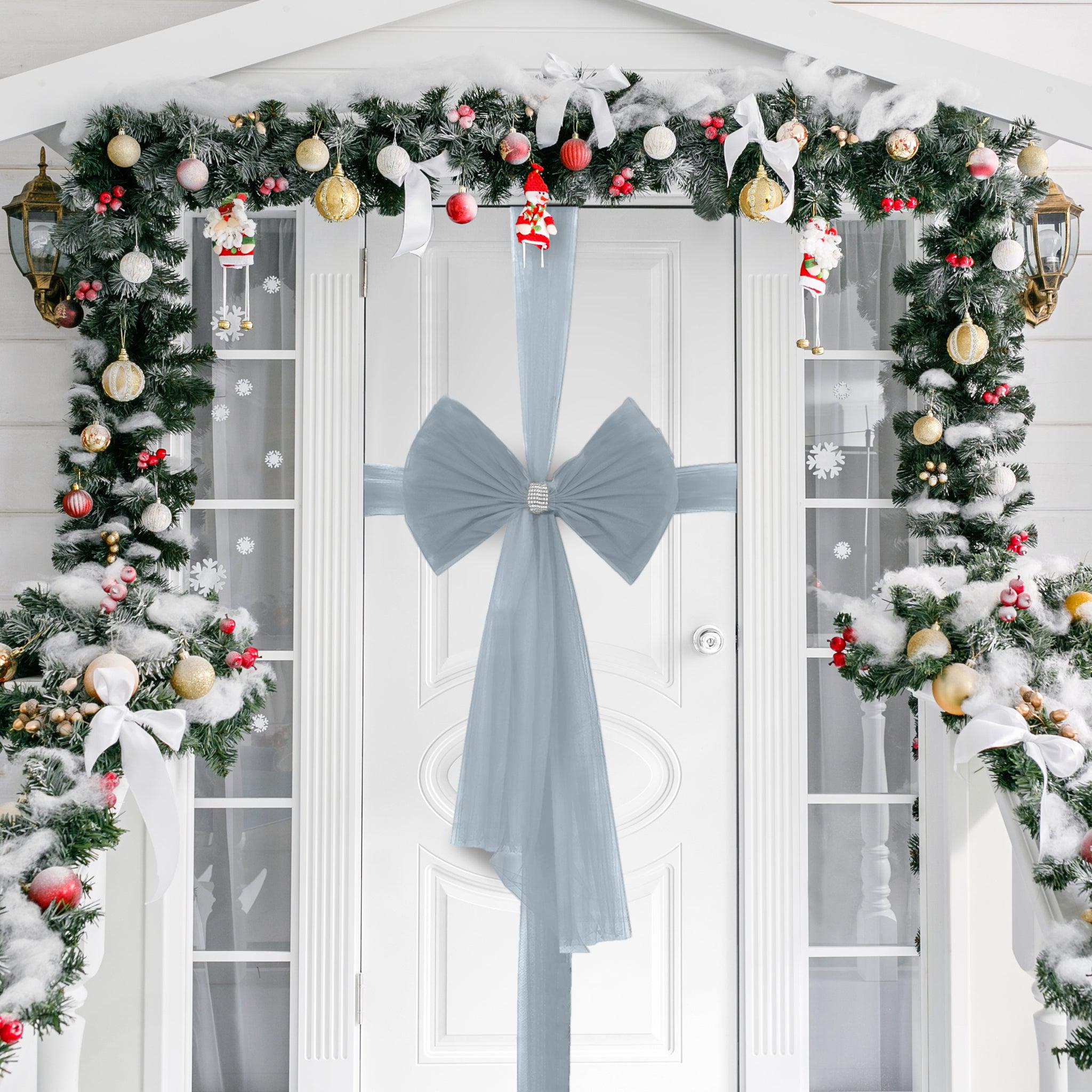 Luxury DIY Door Bow With Diamante Wrap - Silver Holiday Decorations Clearance