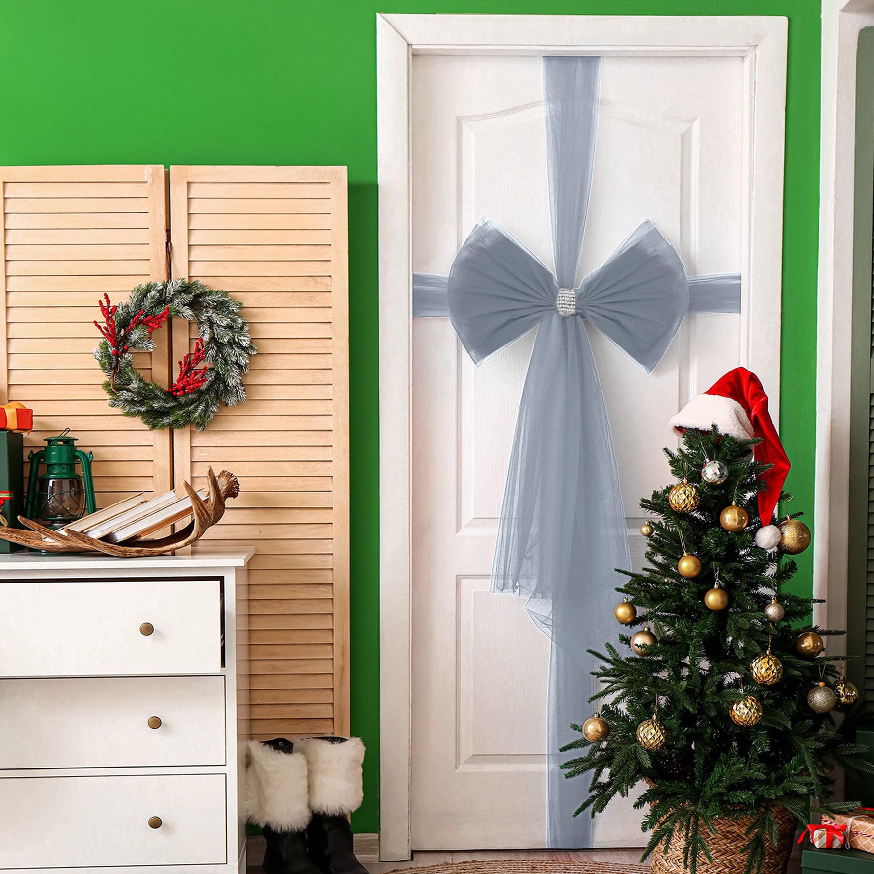 Luxury DIY Door Bow With Diamante Wrap - Silver - Bargainia.com - 