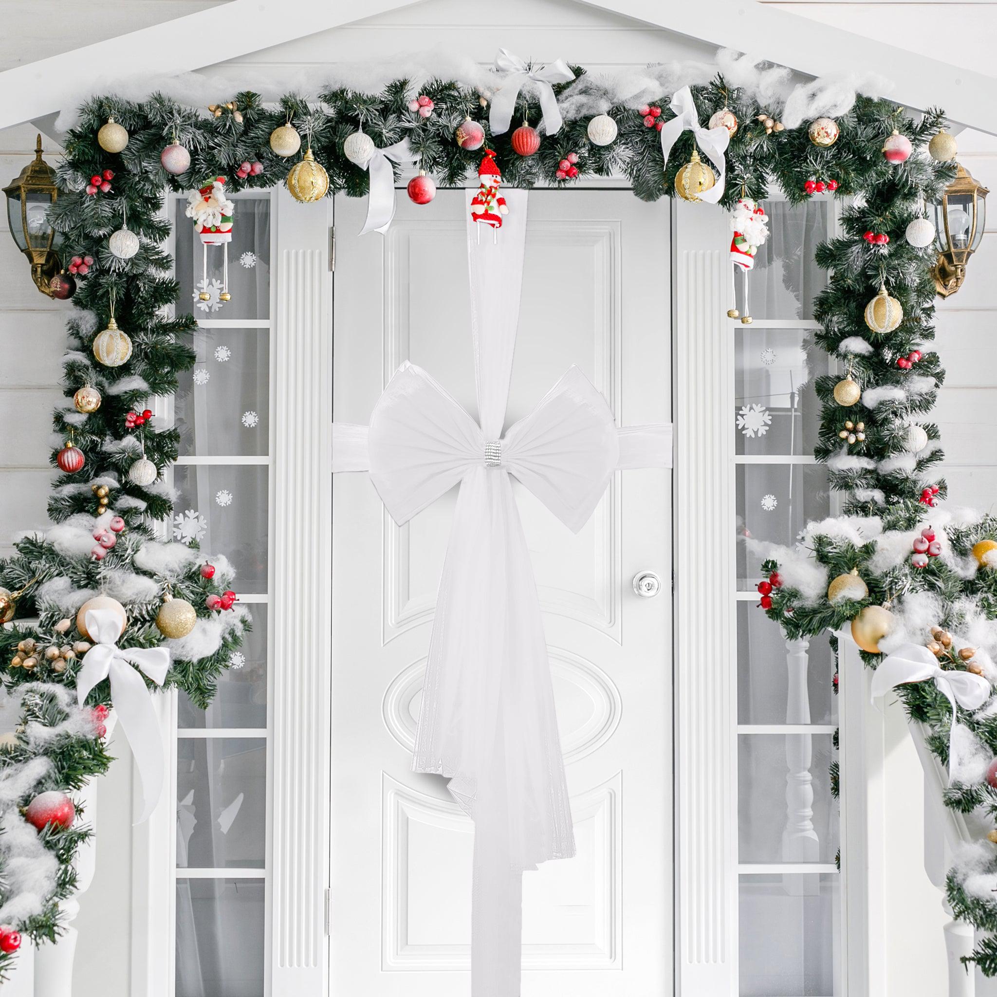 Luxury DIY Door Bow With Diamante wrap - White Holiday Decorations Clearance