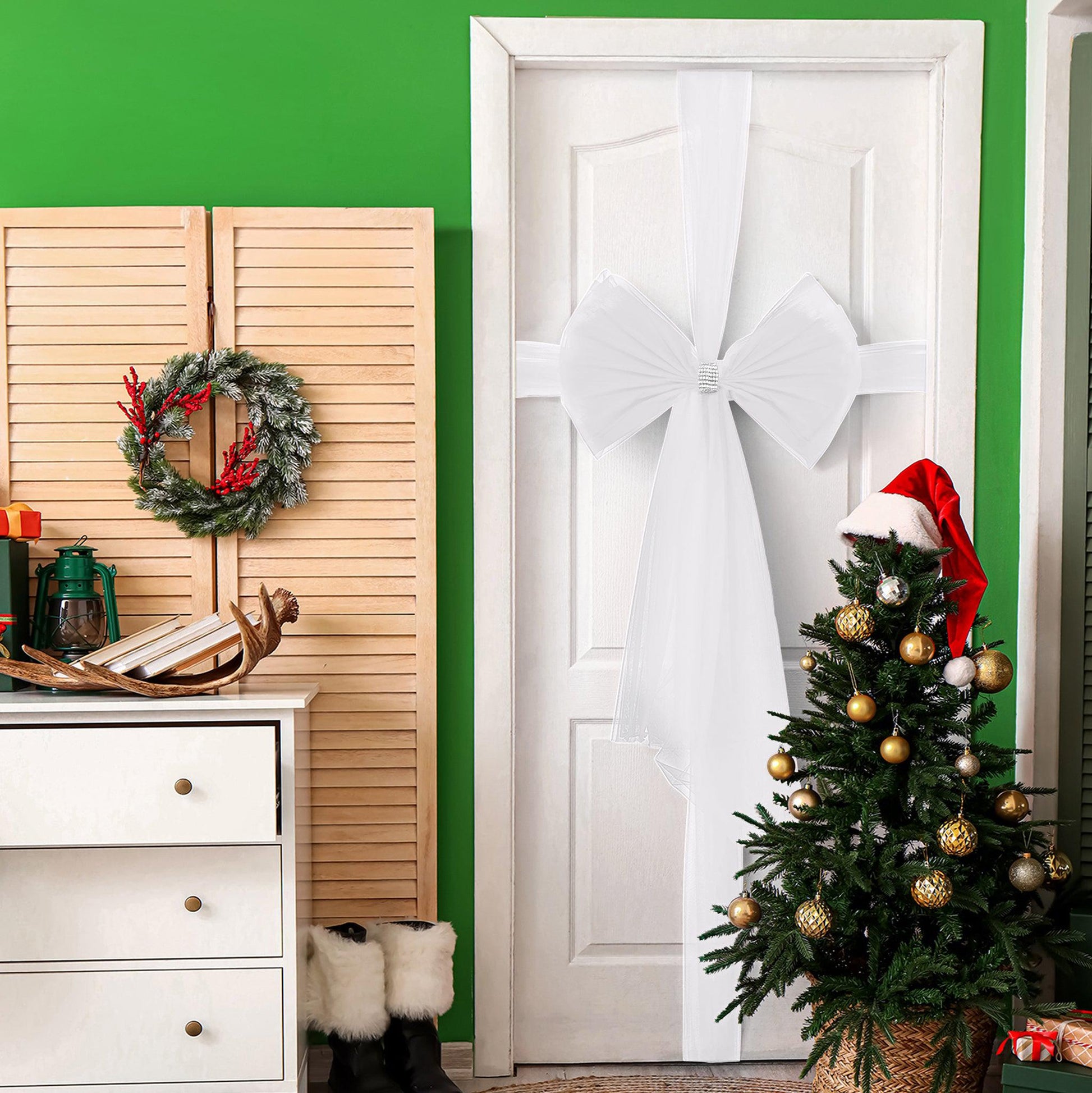 Luxury DIY Door Bow With Diamante wrap - White Holiday Decorations Clearance