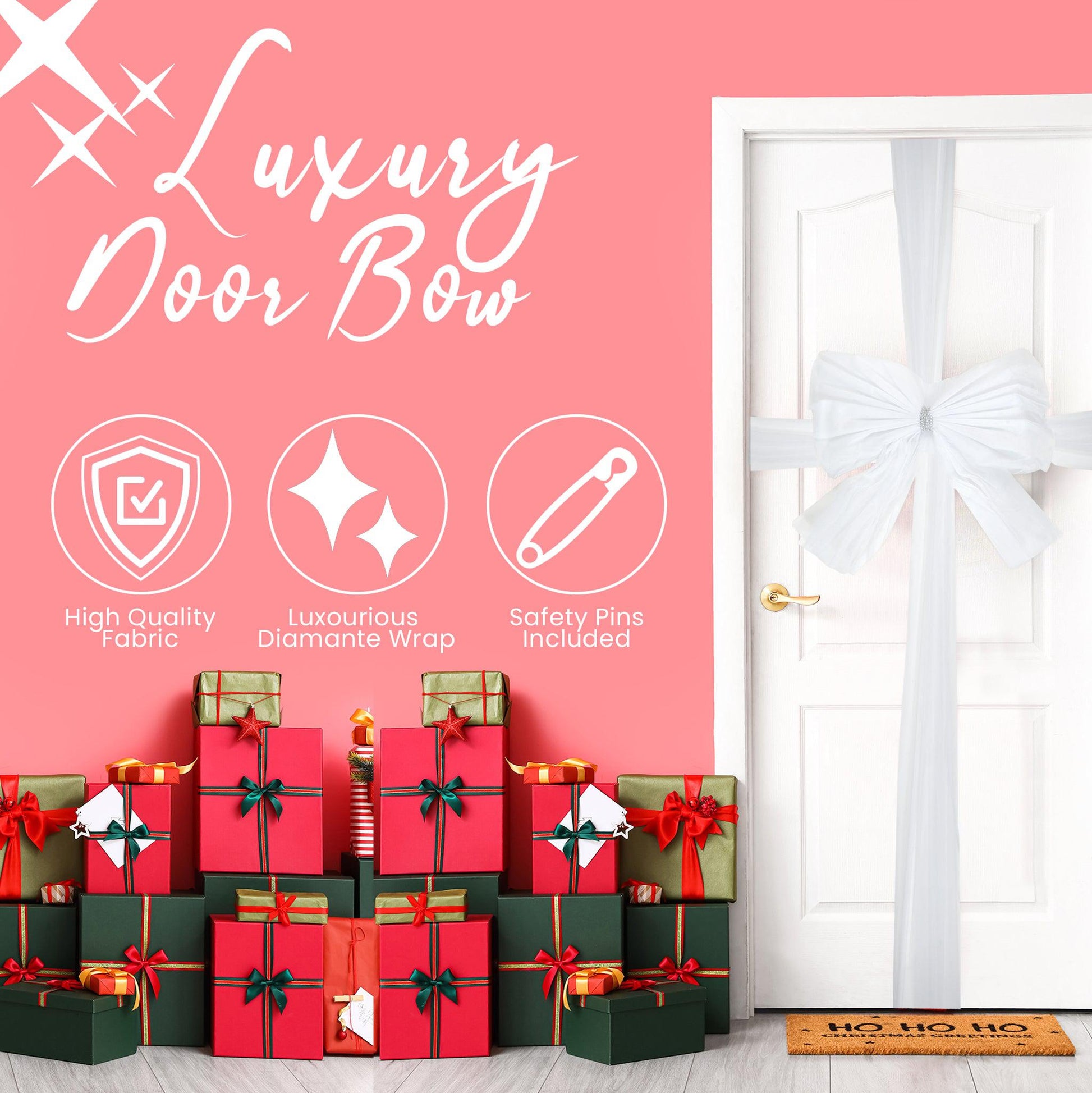 Luxury DIY Door Bow With Diamante wrap - White Holiday Decorations Clearance