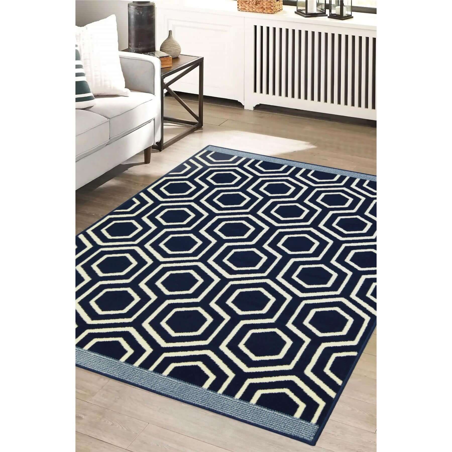 Maestro Honeycomb Navy Rug | 3035 X011 - Bargainia.com - 5053095215540 - 46-3035X011080/150