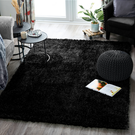 Black Solid Shaggy Rug - New York-5056150221692-Bargainia.com