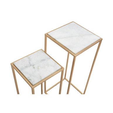 Mandoli Nest Of 2 White Marble Top Square Side Tables - Bargainia.com - 5018705973029