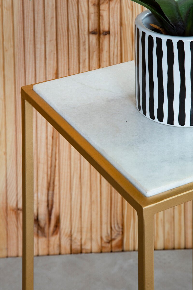 Mandoli Nest Of 2 White Marble Top Square Side Tables - Bargainia.com - 5018705973029