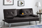 Manhattan 2 Seater Faux Leather Click Clack Sofa Bed - Brown - Bargainia.com - 