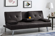 Manhattan 2 Seater Faux Leather Click Clack Sofa Bed - Brown Bargainia