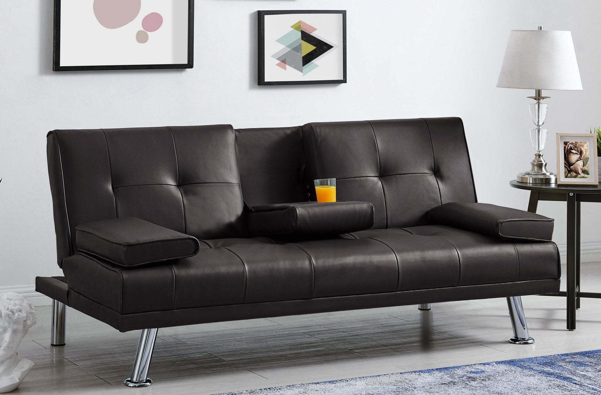 Manhattan 2 Seater Faux Leather Click Clack Sofa Bed - Brown Bargainia