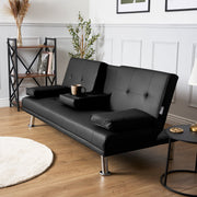 Manhattan Sofa Bed 2 Seater Faux Leather Click Clack - Black Bargainia