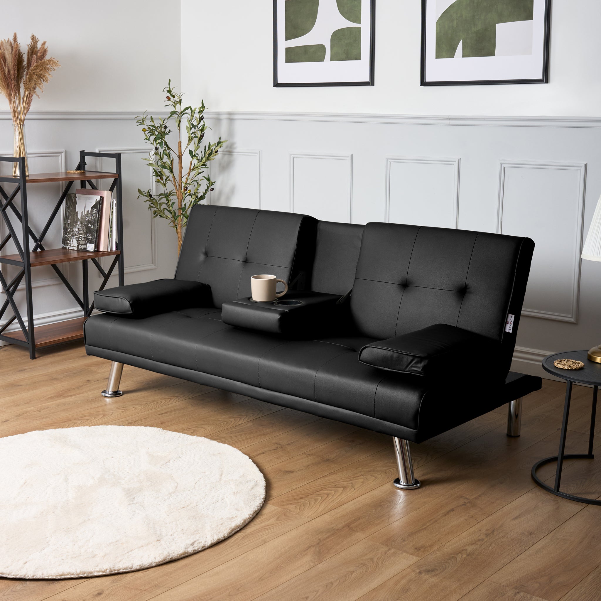 Manhattan Black Multi - Functional Sofa Bed – Click - Clack & Drink Holders - Bargainia.com - 