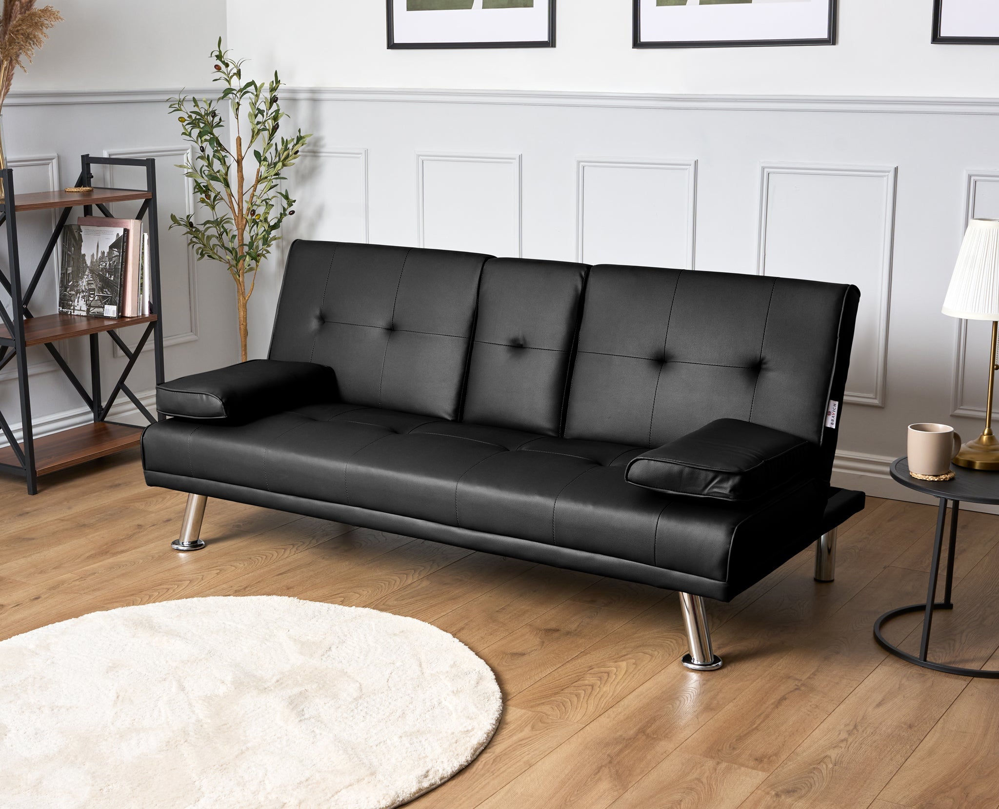 Manhattan Sofa Bed 2 Seater Faux Leather Click Clack - Black Bargainia