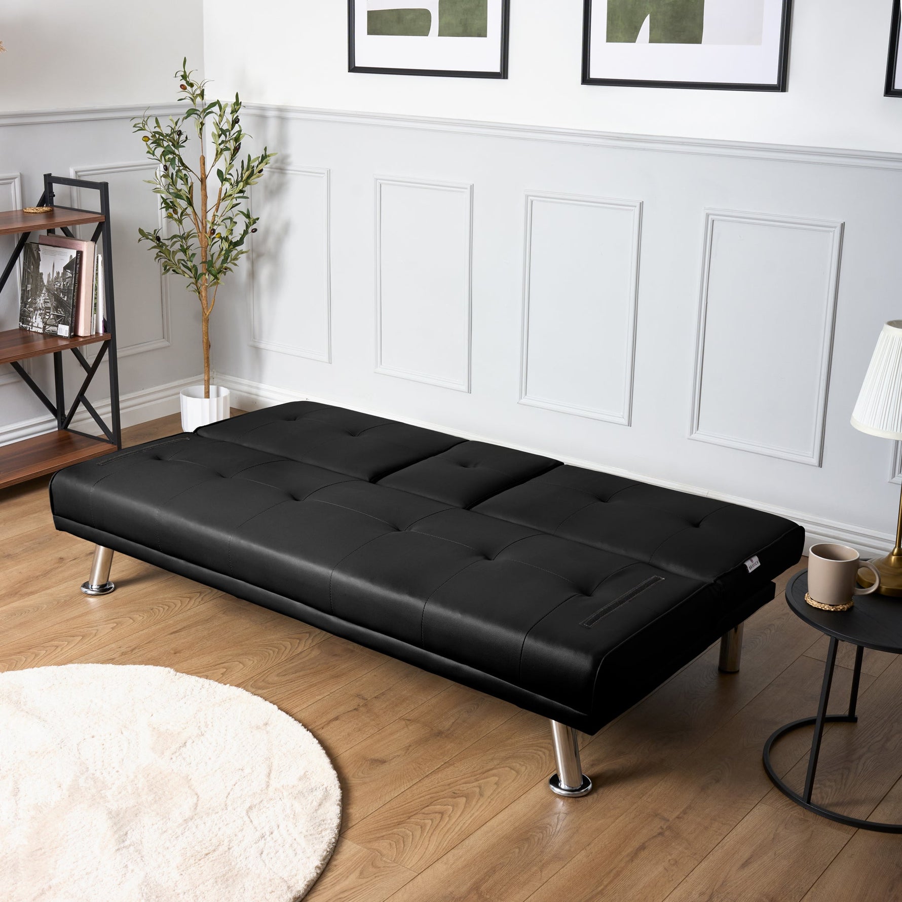 Manhattan Black Multi - Functional Sofa Bed – Click - Clack & Drink Holders - Bargainia.com - 