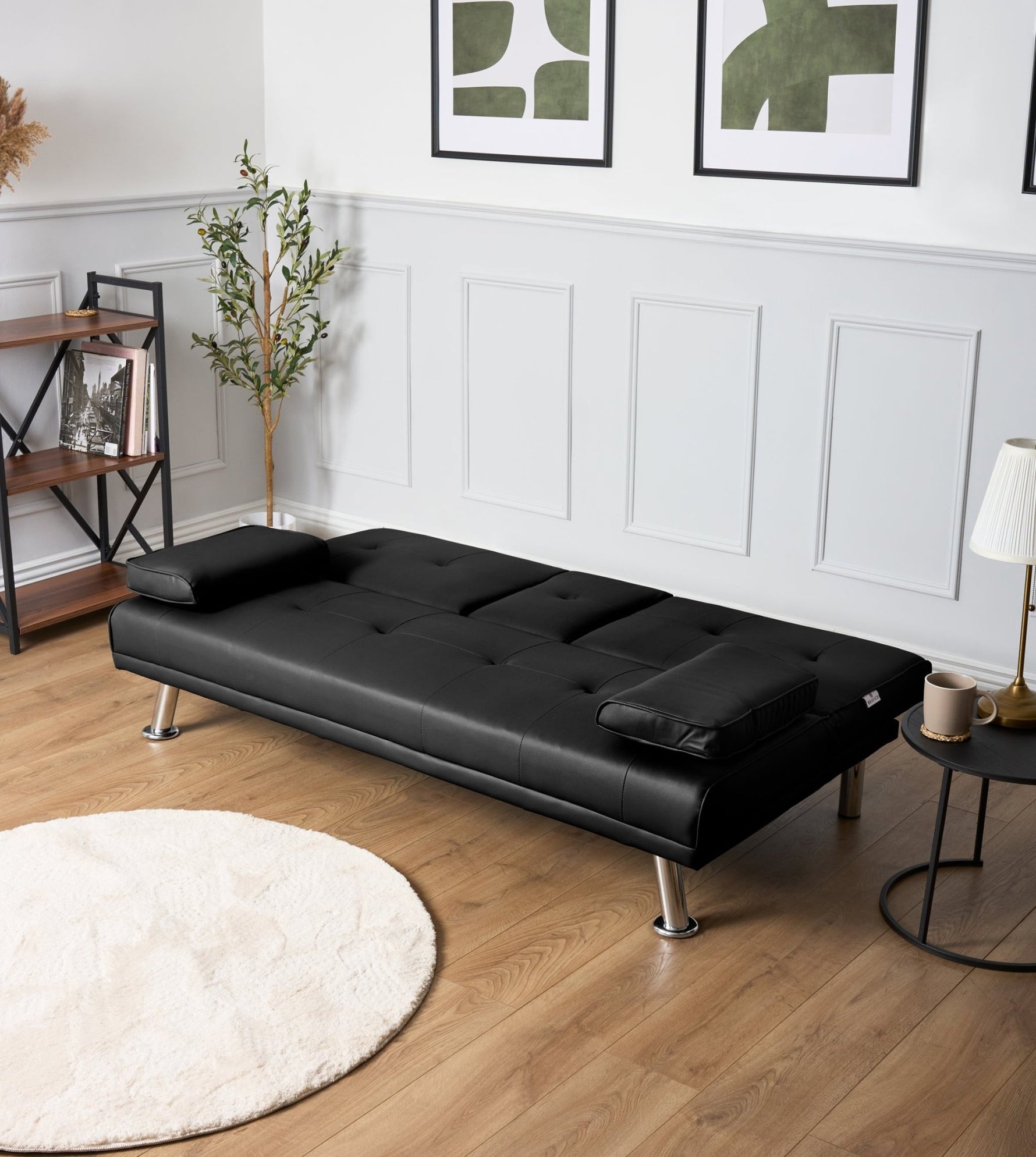 Manhattan Black Multi - Functional Sofa Bed – Click - Clack & Drink Holders - Bargainia.com - 