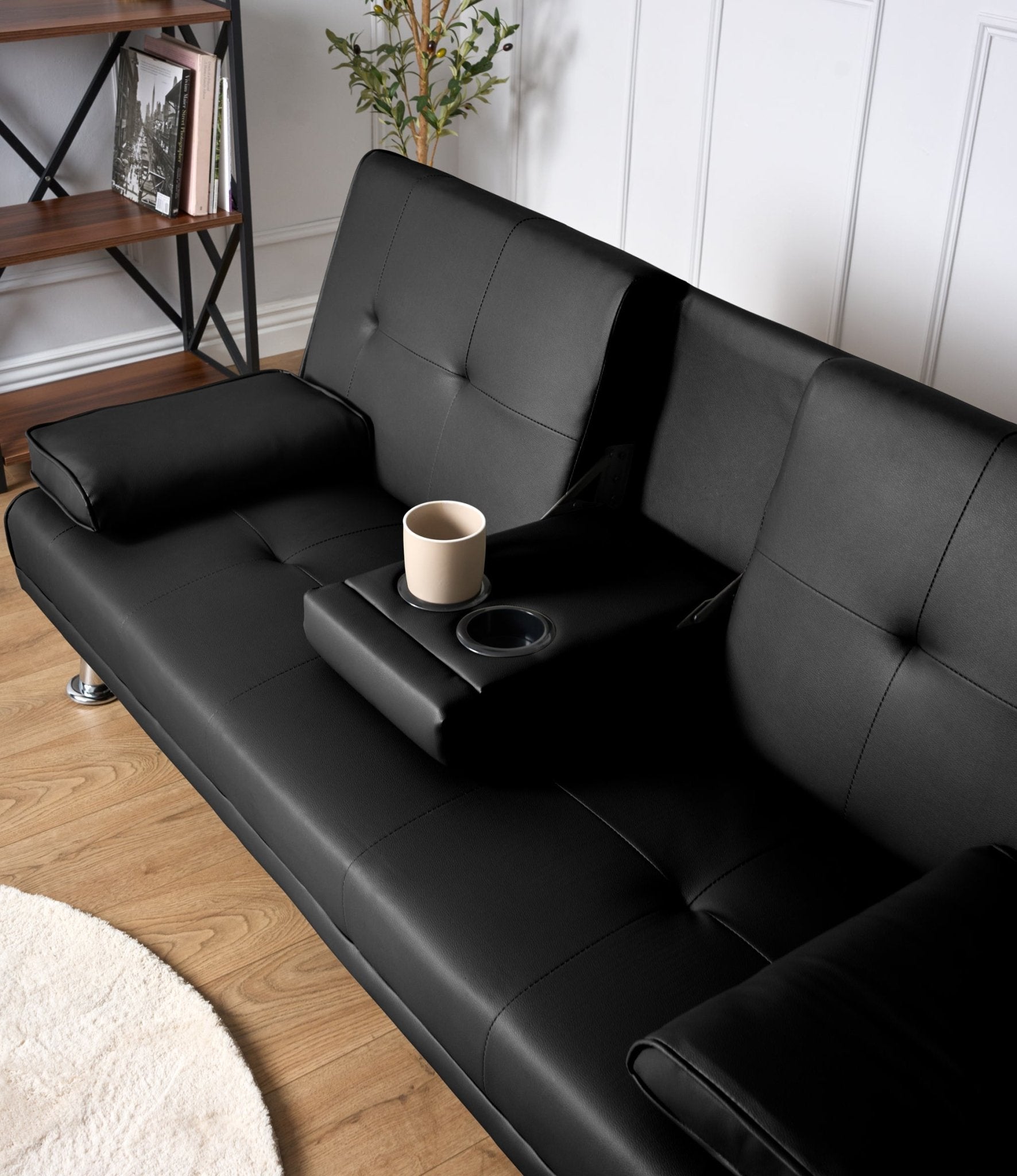 Manhattan Black Multi - Functional Sofa Bed – Click - Clack & Drink Holders - Bargainia.com - 