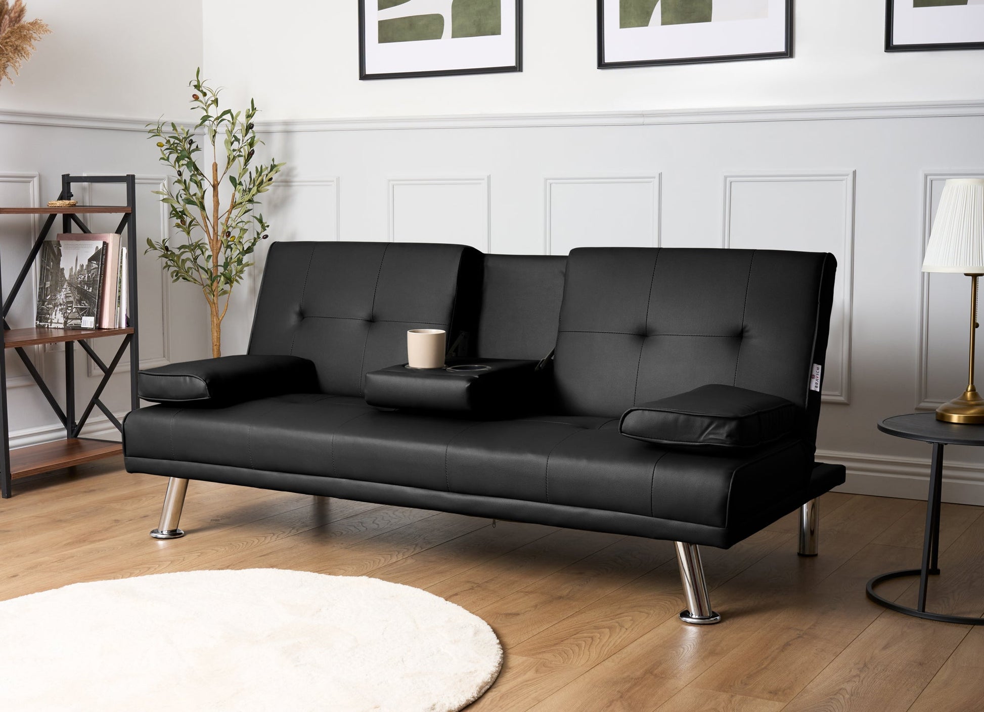 Manhattan Sofa Bed 2 Seater Faux Leather Click Clack - Black Bargainia