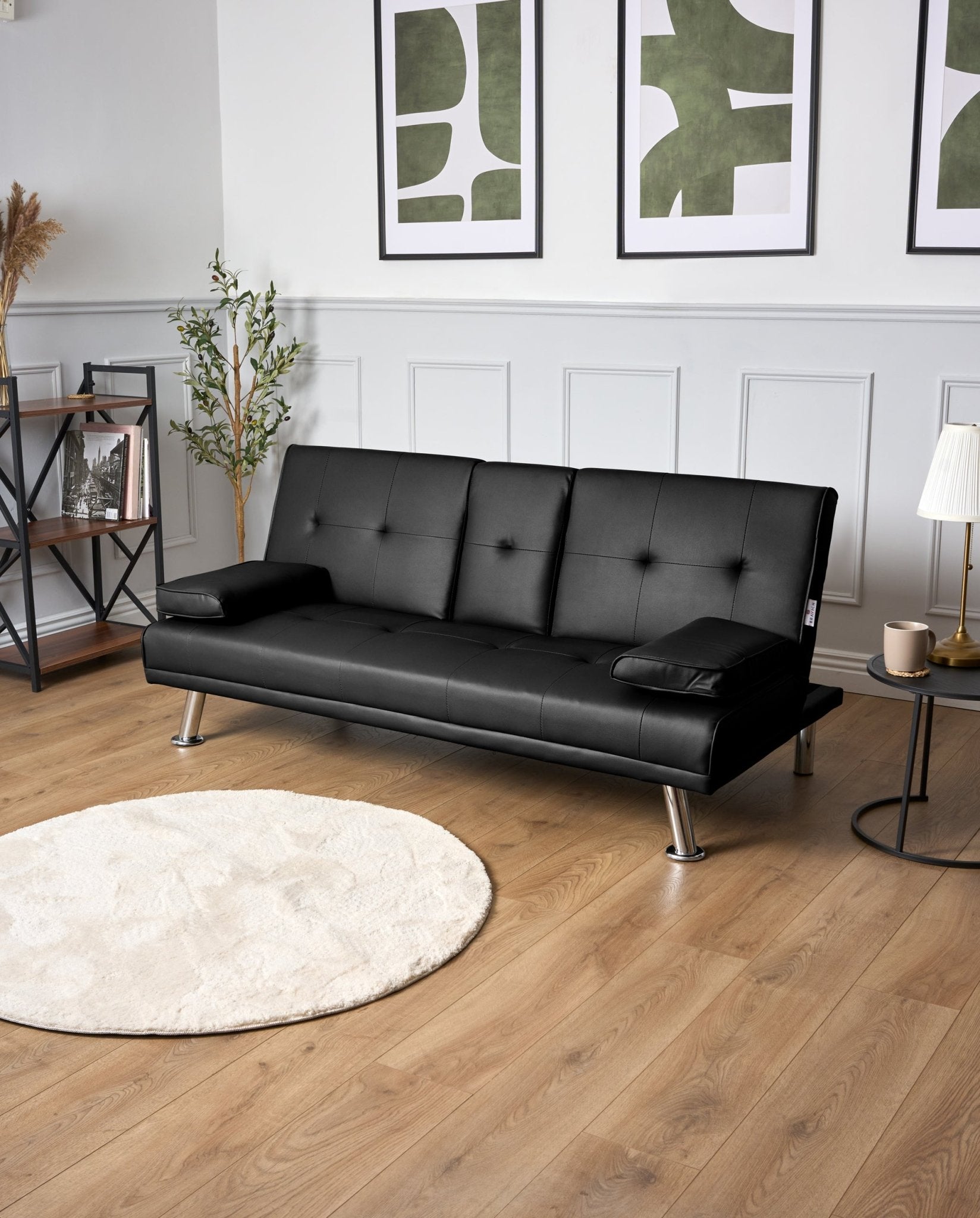 Manhattan Sofa Bed 2 Seater Faux Leather Click Clack - Black Bargainia