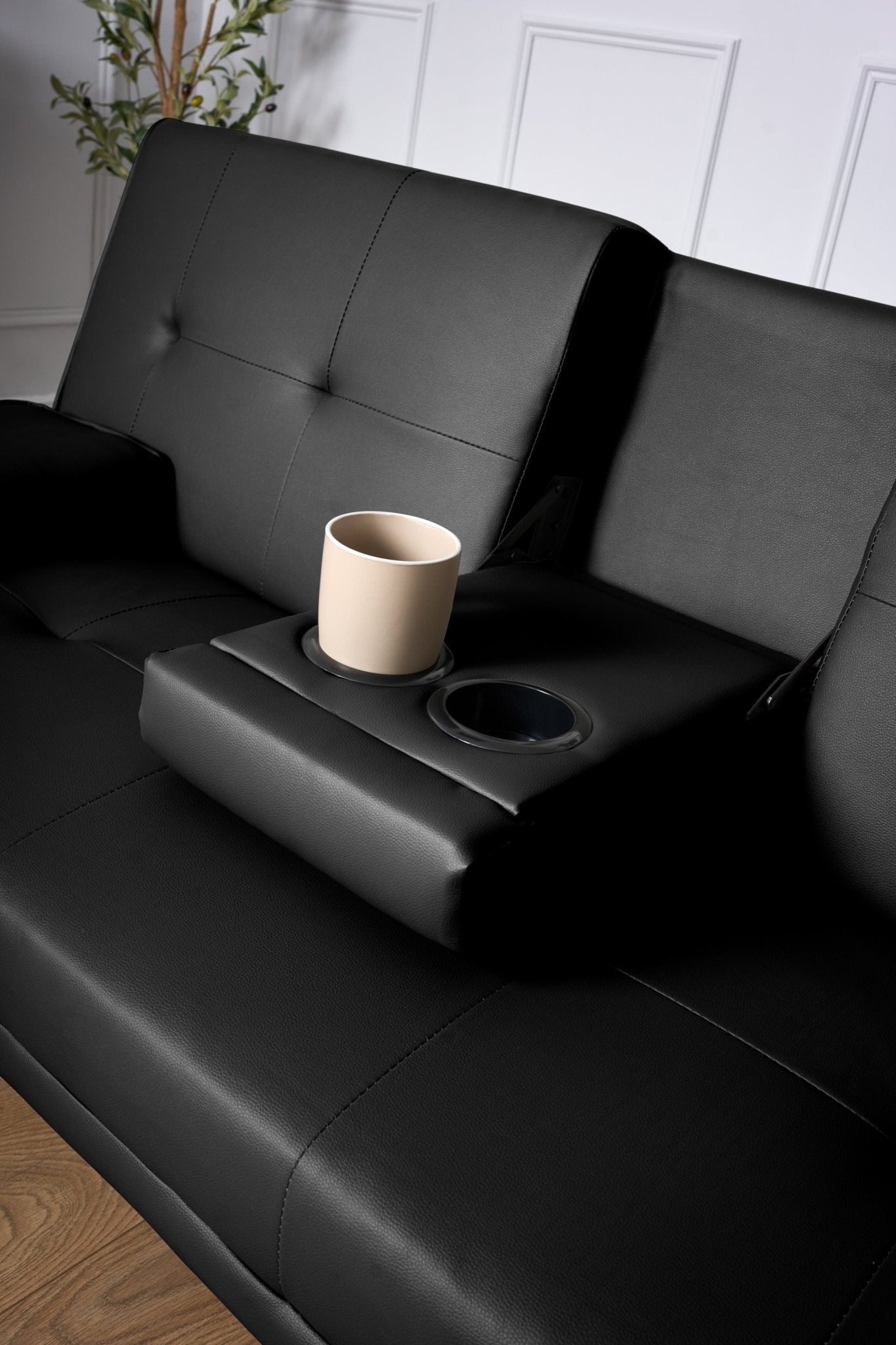 Manhattan Sofa Bed 2 Seater Faux Leather Click Clack - Black Bargainia