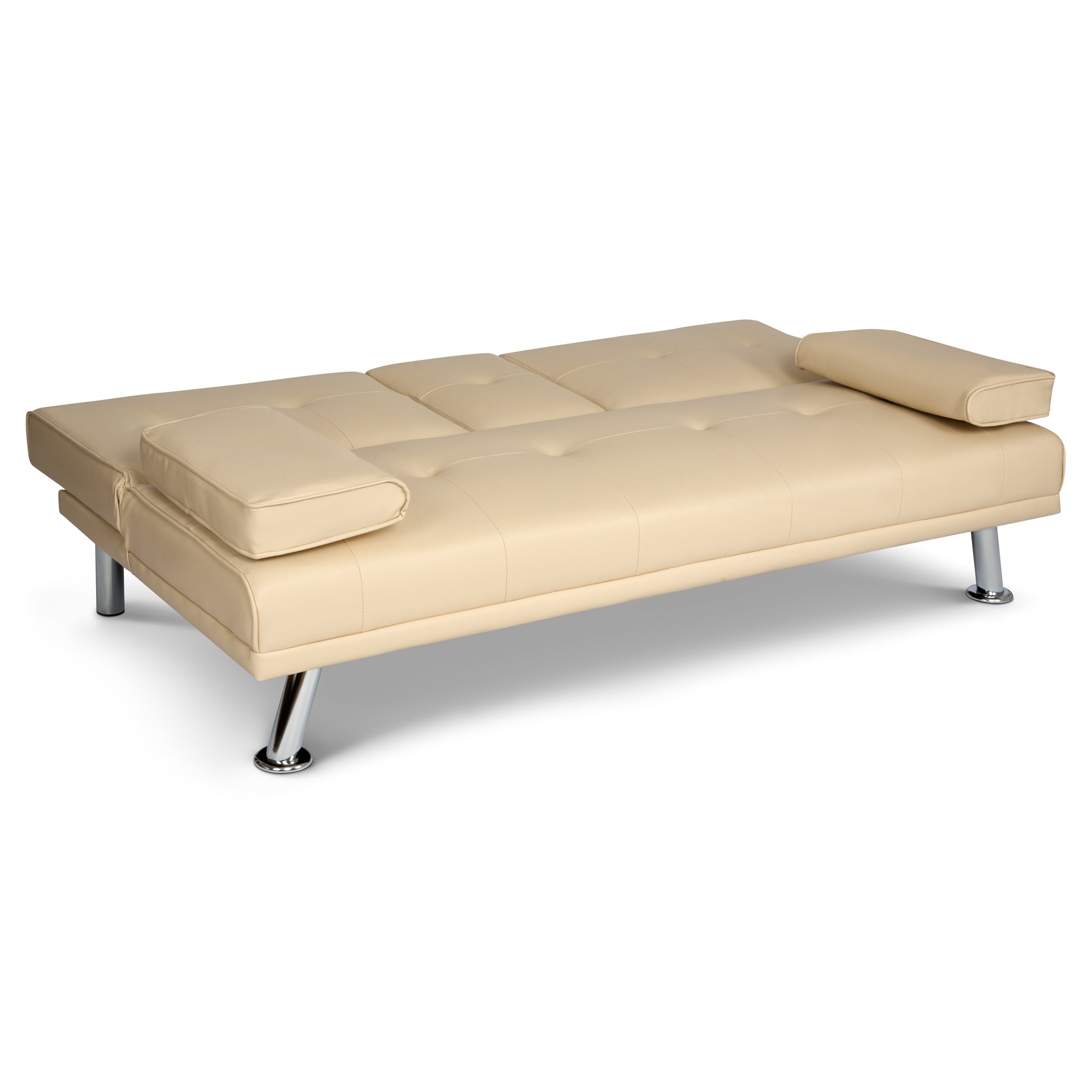Manhattan Sofa Bed 2 Seater Faux Leather Click Clack - Cream Bargainia