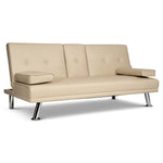 Manhattan Sofa Bed 2 Seater Faux Leather Click Clack - Cream - Bargainia.com - 