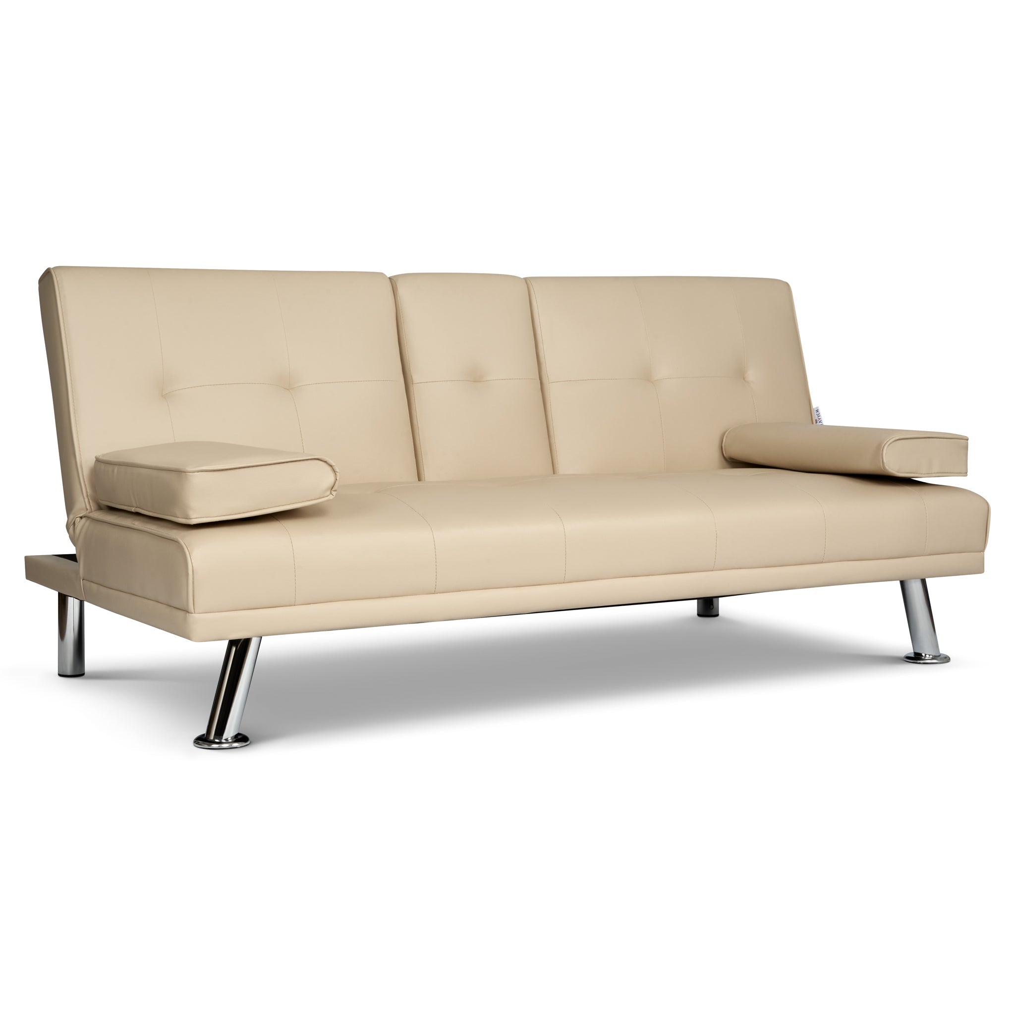 Manhattan Sofa Bed 2 Seater Faux Leather Click Clack - Cream Bargainia