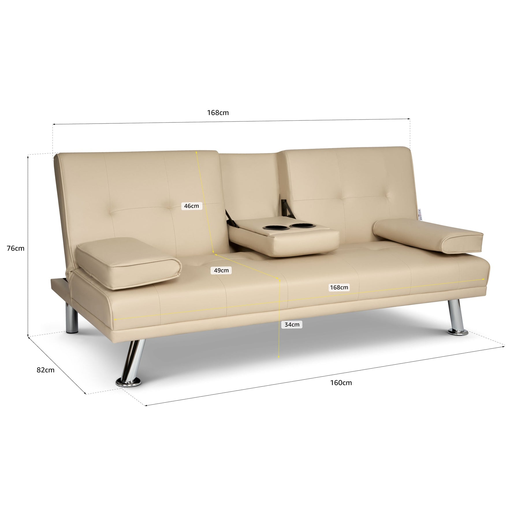 Manhattan Sofa Bed 2 Seater Faux Leather Click Clack - Cream - Bargainia.com - 