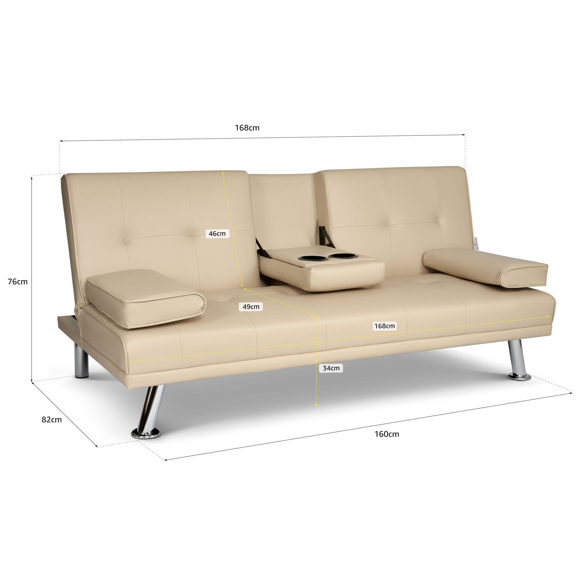 Manhattan Sofa Bed 2 Seater Faux Leather Click Clack - Cream Bargainia