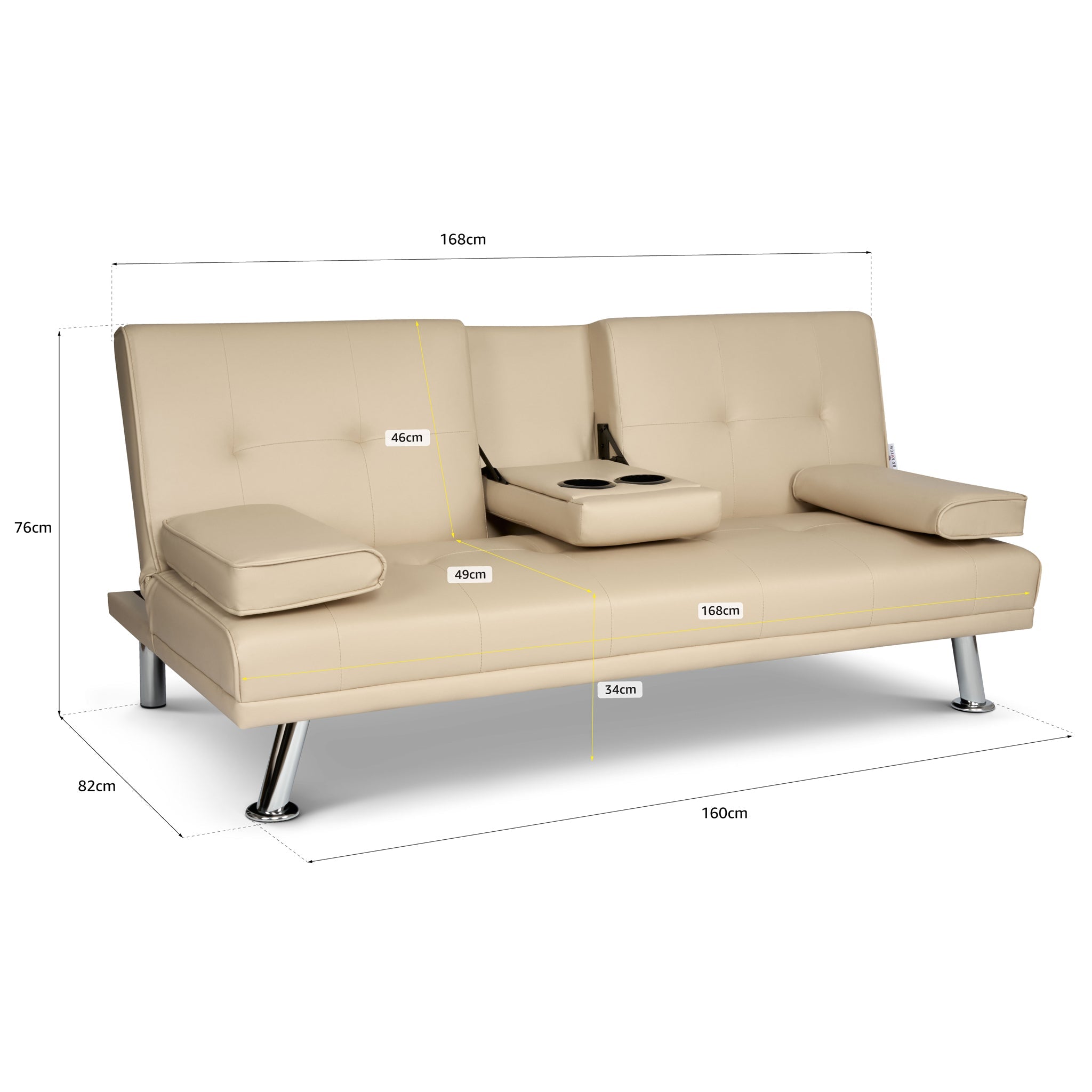 Manhattan Sofa Bed 2 Seater Faux Leather Click Clack - Cream Bargainia