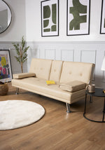 Manhattan Sofa Bed 2 Seater Faux Leather Click Clack - Cream - Bargainia.com - 