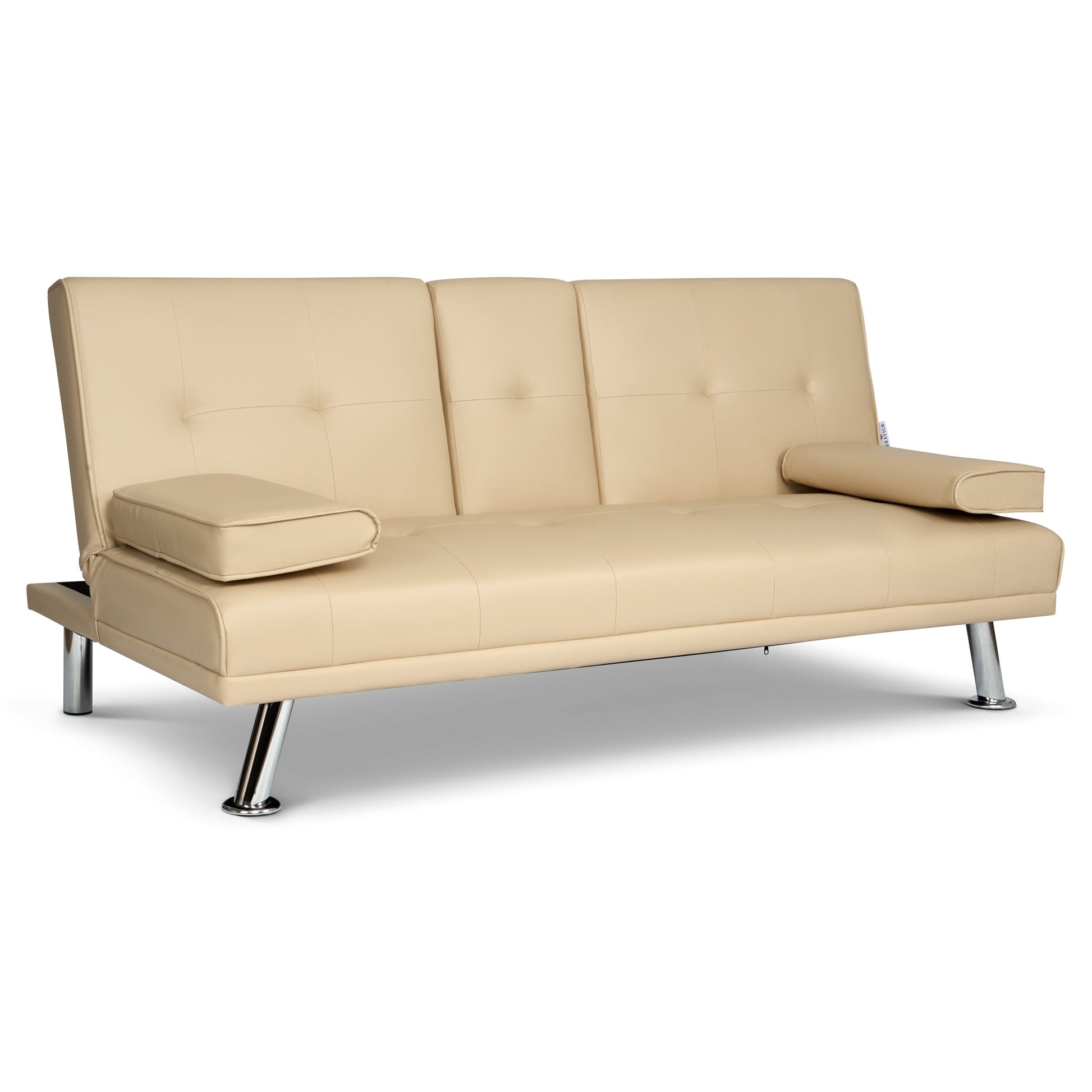 Manhattan Sofa Bed 2 Seater Faux Leather Click Clack - Cream Bargainia