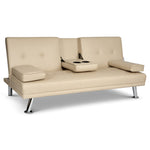 Manhattan Sofa Bed 2 Seater Faux Leather Click Clack - Cream - Bargainia.com - 
