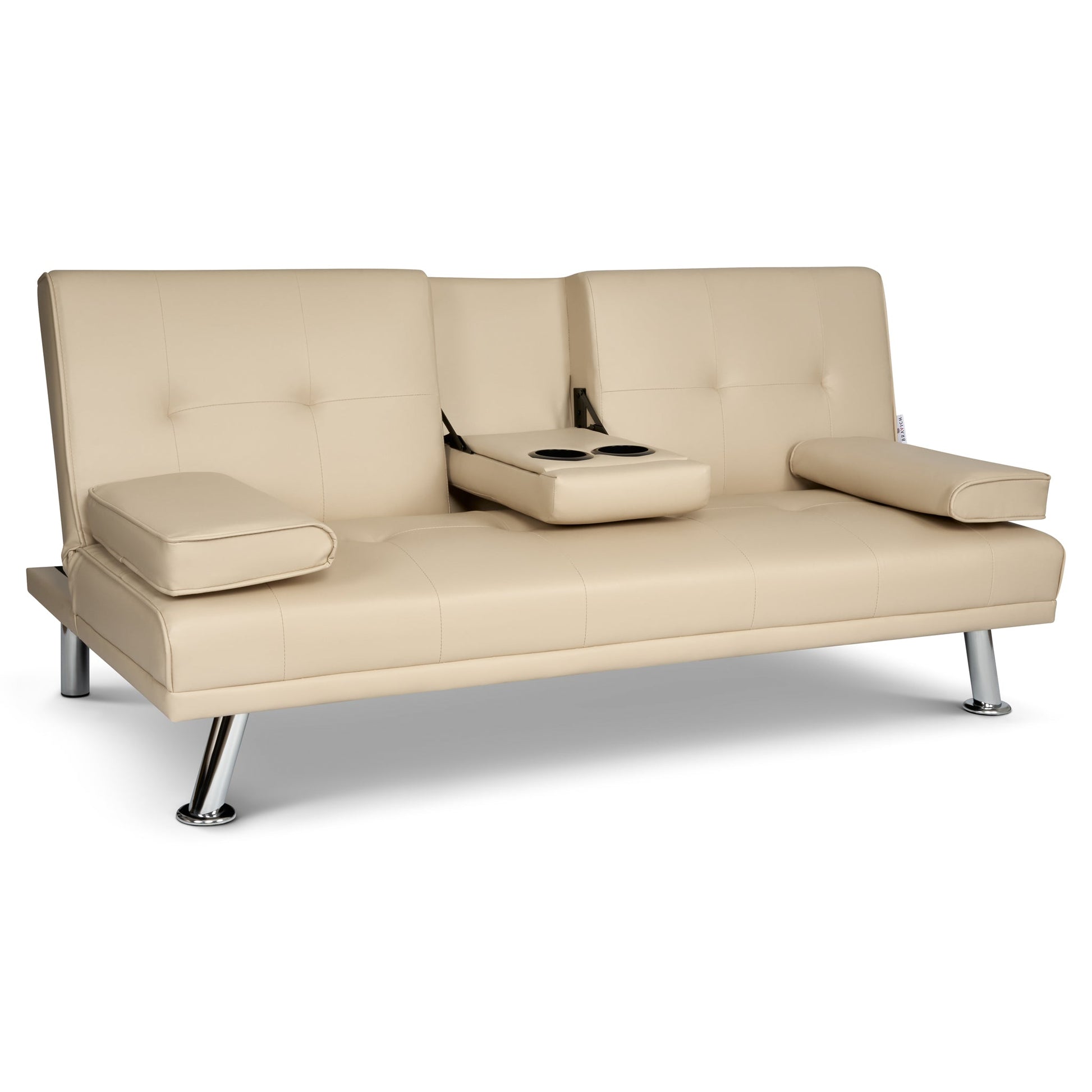 Manhattan Sofa Bed 2 Seater Faux Leather Click Clack - Cream Bargainia