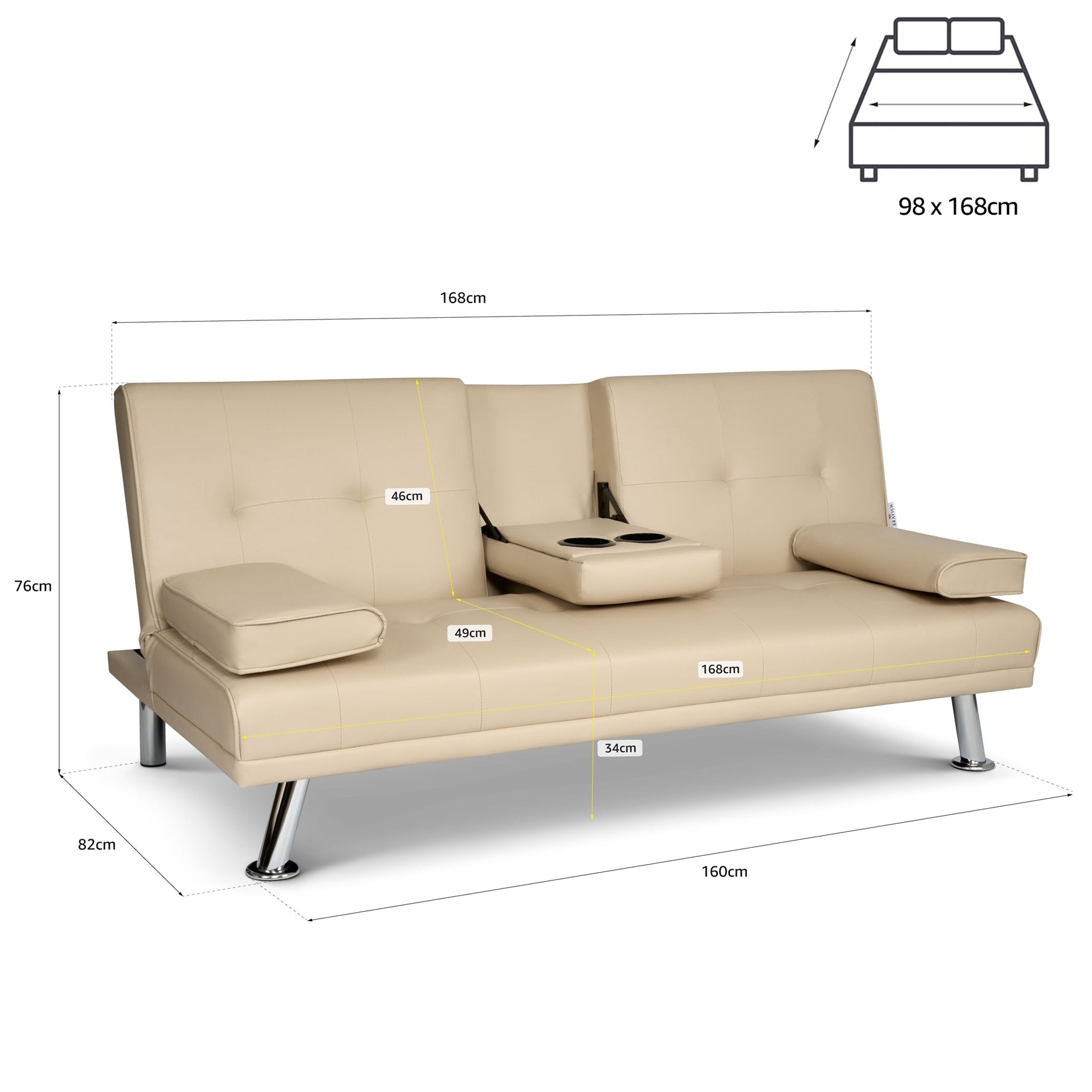 Manhattan Sofa Bed 2 Seater Faux Leather Click Clack - Cream - Bargainia.com - 