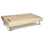 Manhattan Sofa Bed 2 Seater Faux Leather Click Clack - Cream - Bargainia.com - 
