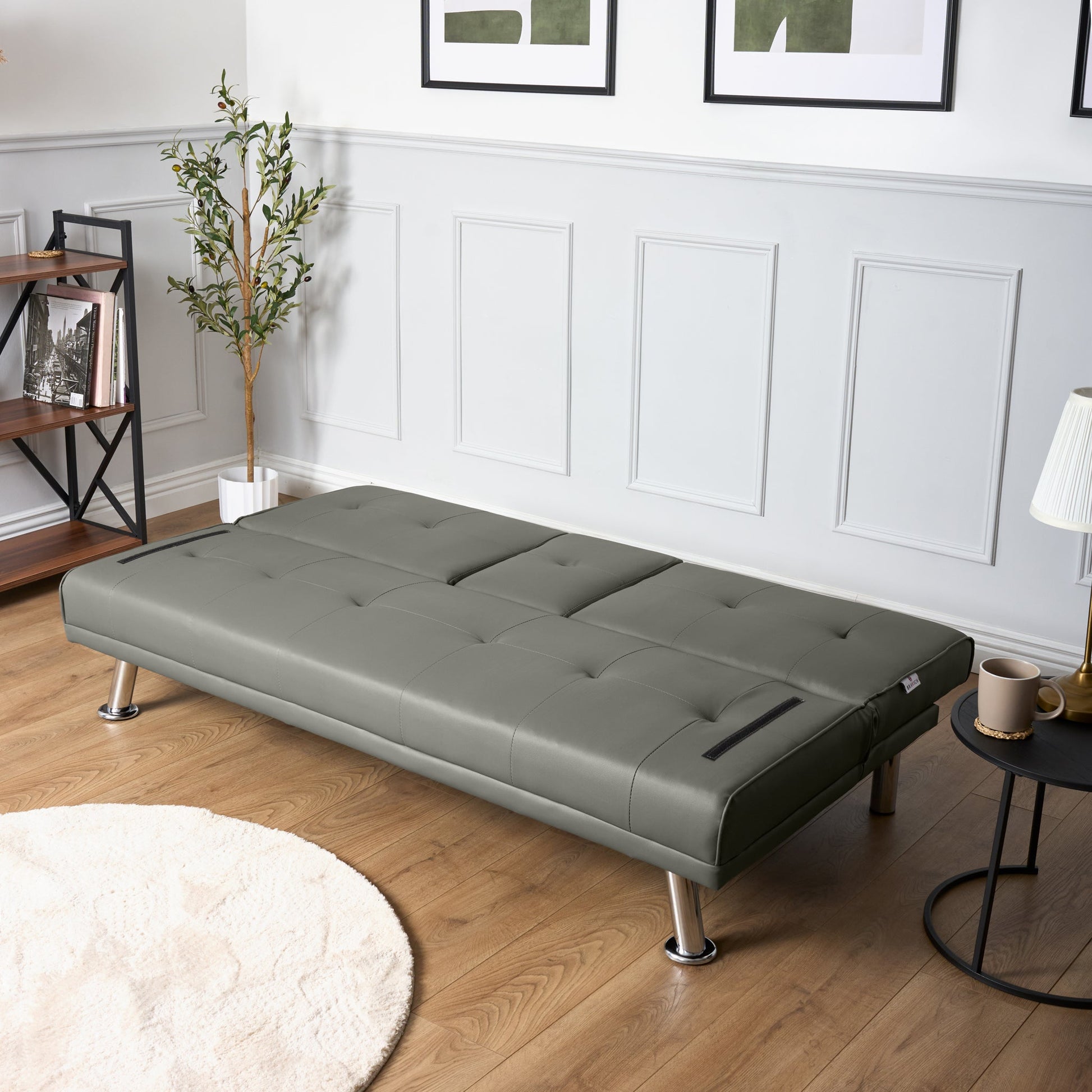 Manhattan Sofa Bed 2 Seater Faux Leather Click Clack - Grey Bargainia