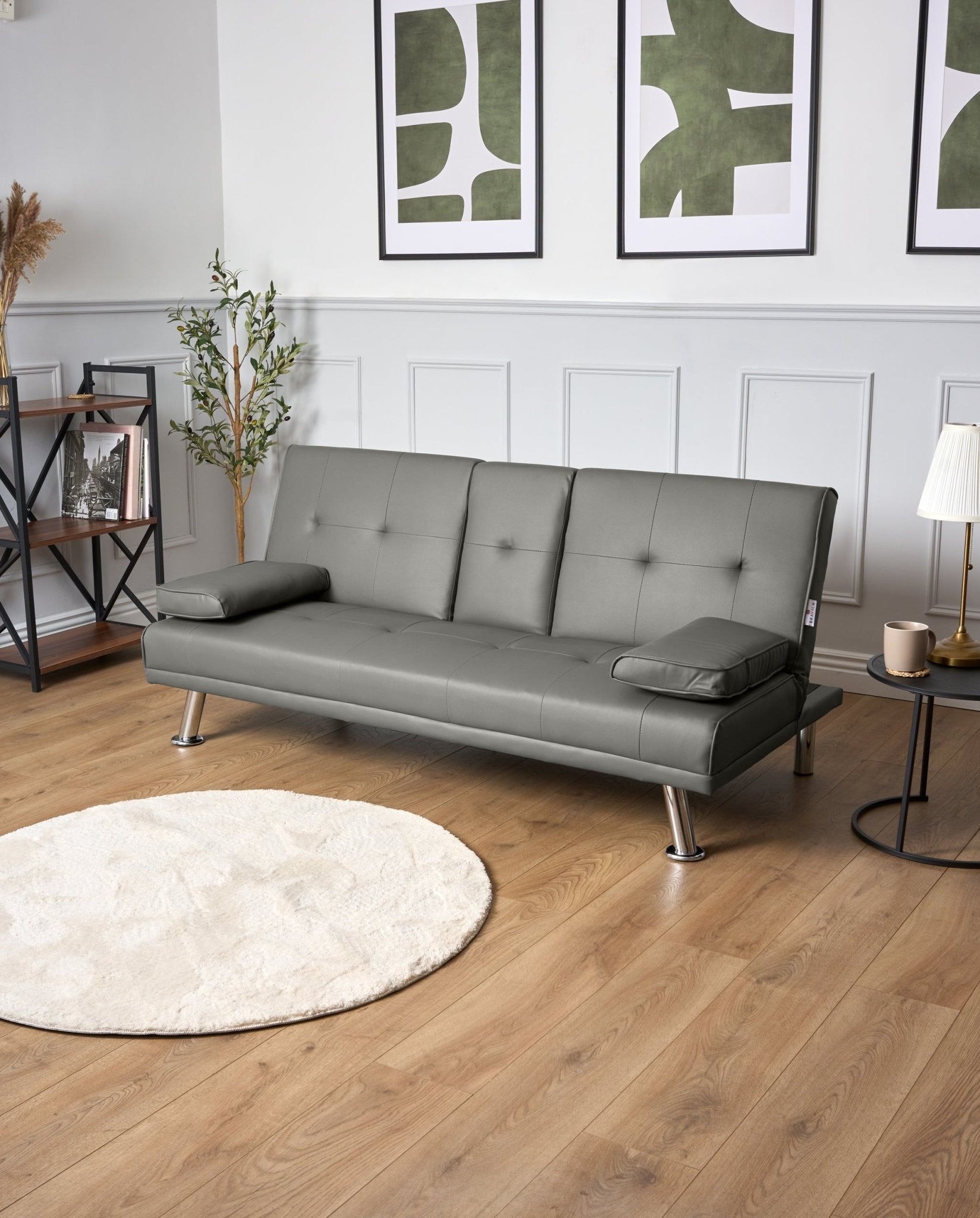 Manhattan Sofa Bed 2 Seater Faux Leather Click Clack - Grey Bargainia