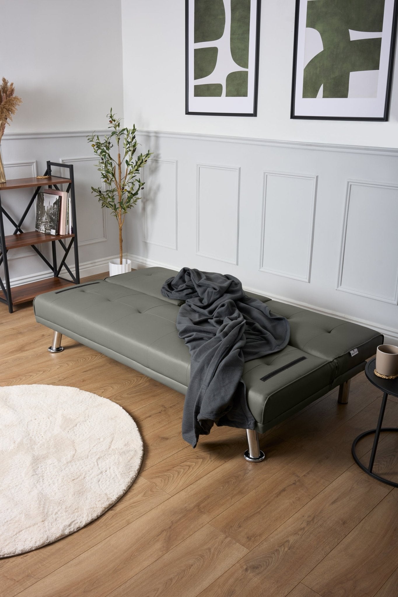 Manhattan Sofa Bed 2 Seater Faux Leather Click Clack - Grey Bargainia