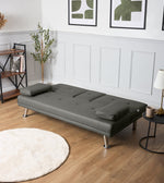 Manhattan Sofa Bed 2 Seater Faux Leather Click Clack - Grey - Bargainia.com - 