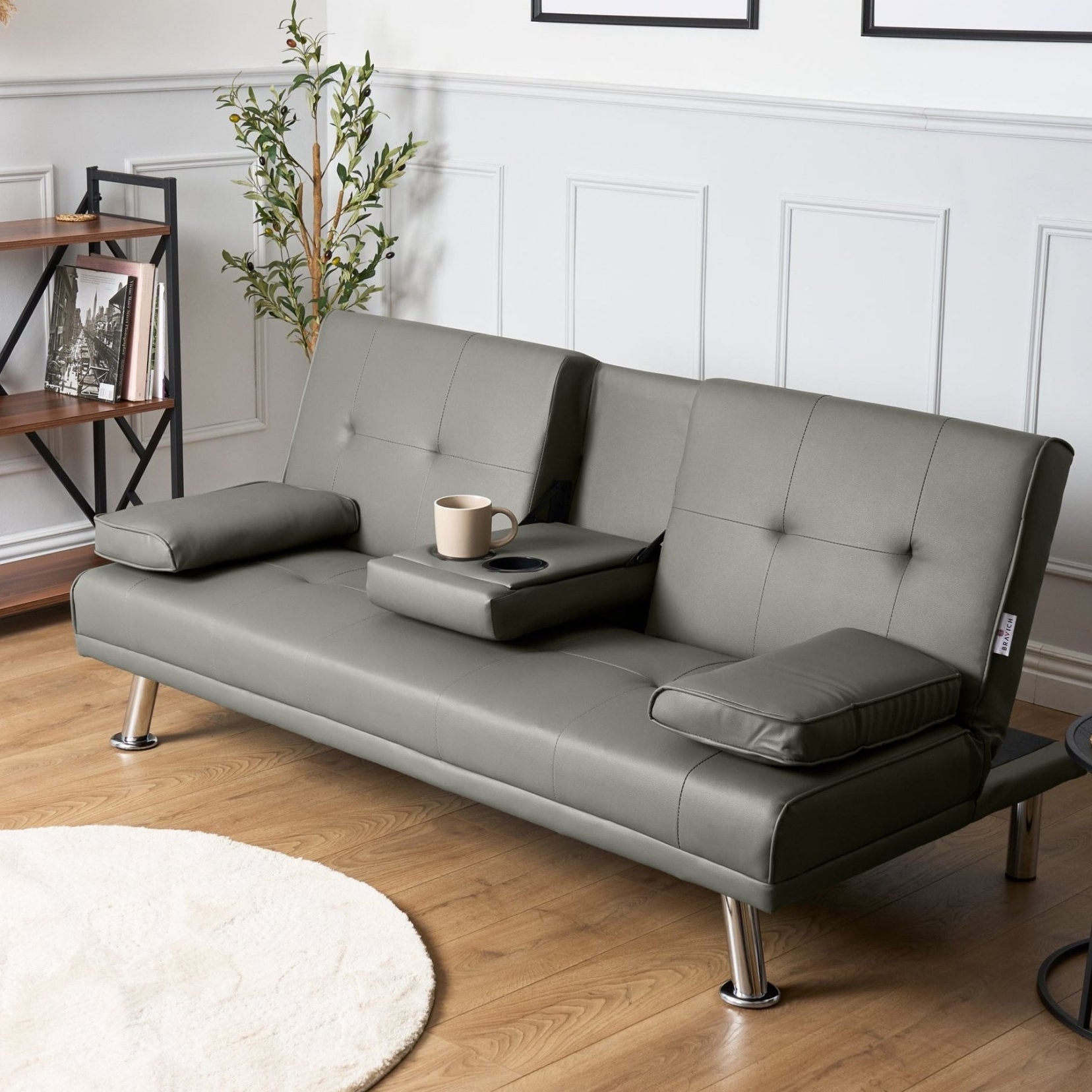 Manhattan Sofa Bed 2 Seater Faux Leather Click Clack - Grey - Bargainia.com - 
