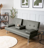 Manhattan Sofa Bed 2 Seater Faux Leather Click Clack - Grey - Bargainia.com - 