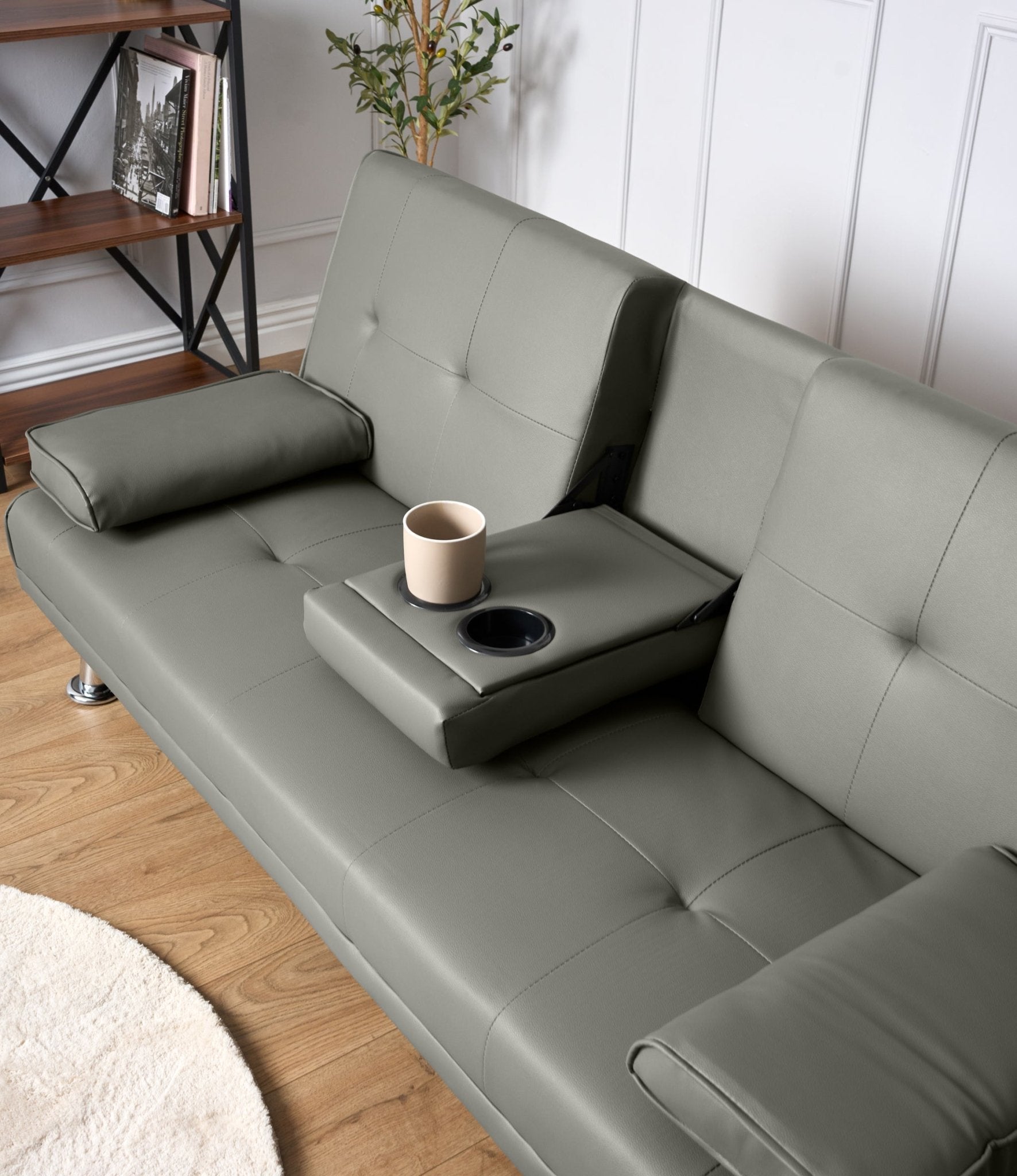 Manhattan Sofa Bed 2 Seater Faux Leather Click Clack - Grey Bargainia