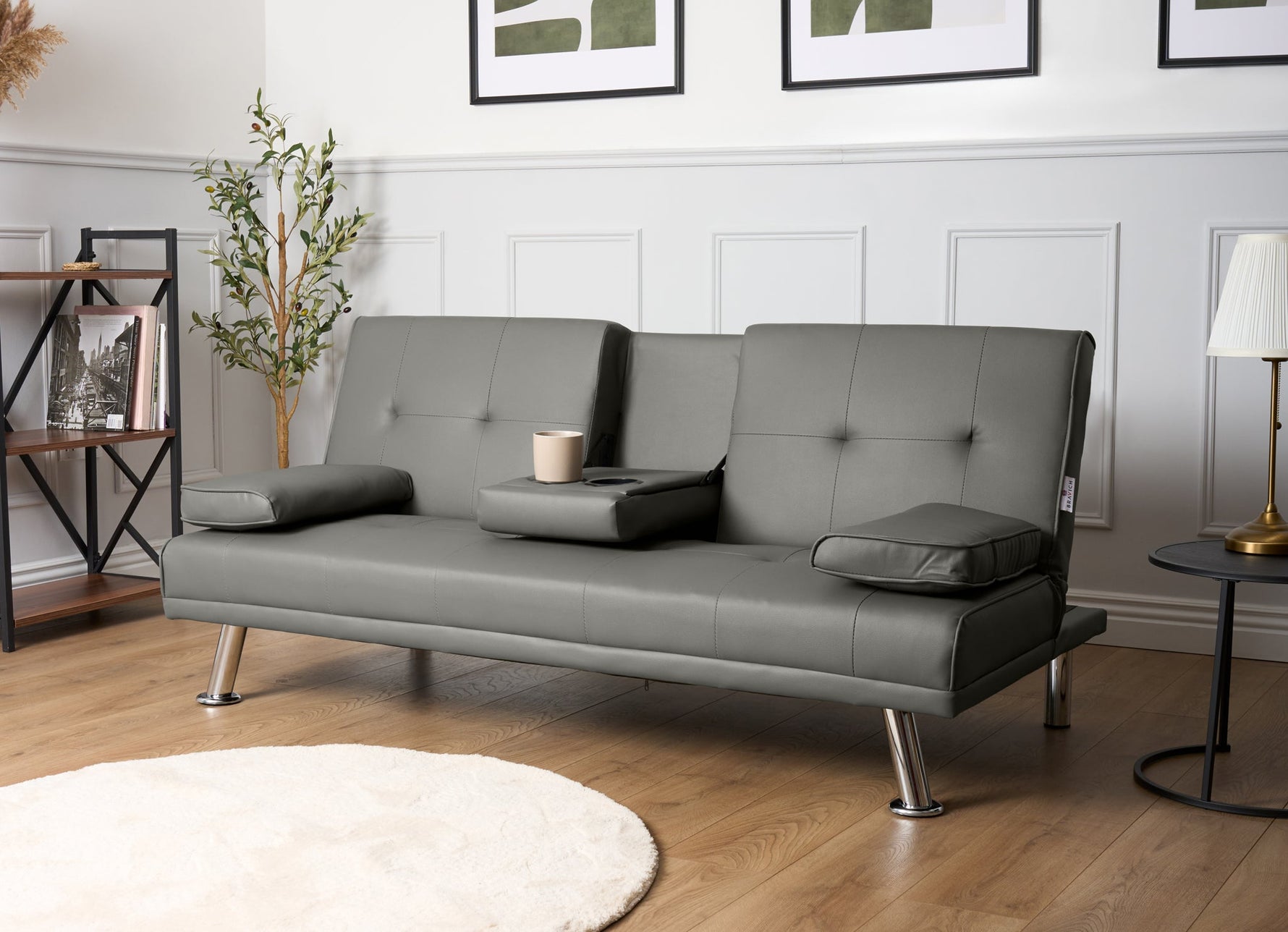Manhattan Sofa Bed 2 Seater Faux Leather Click Clack - Grey - Bargainia.com - 
