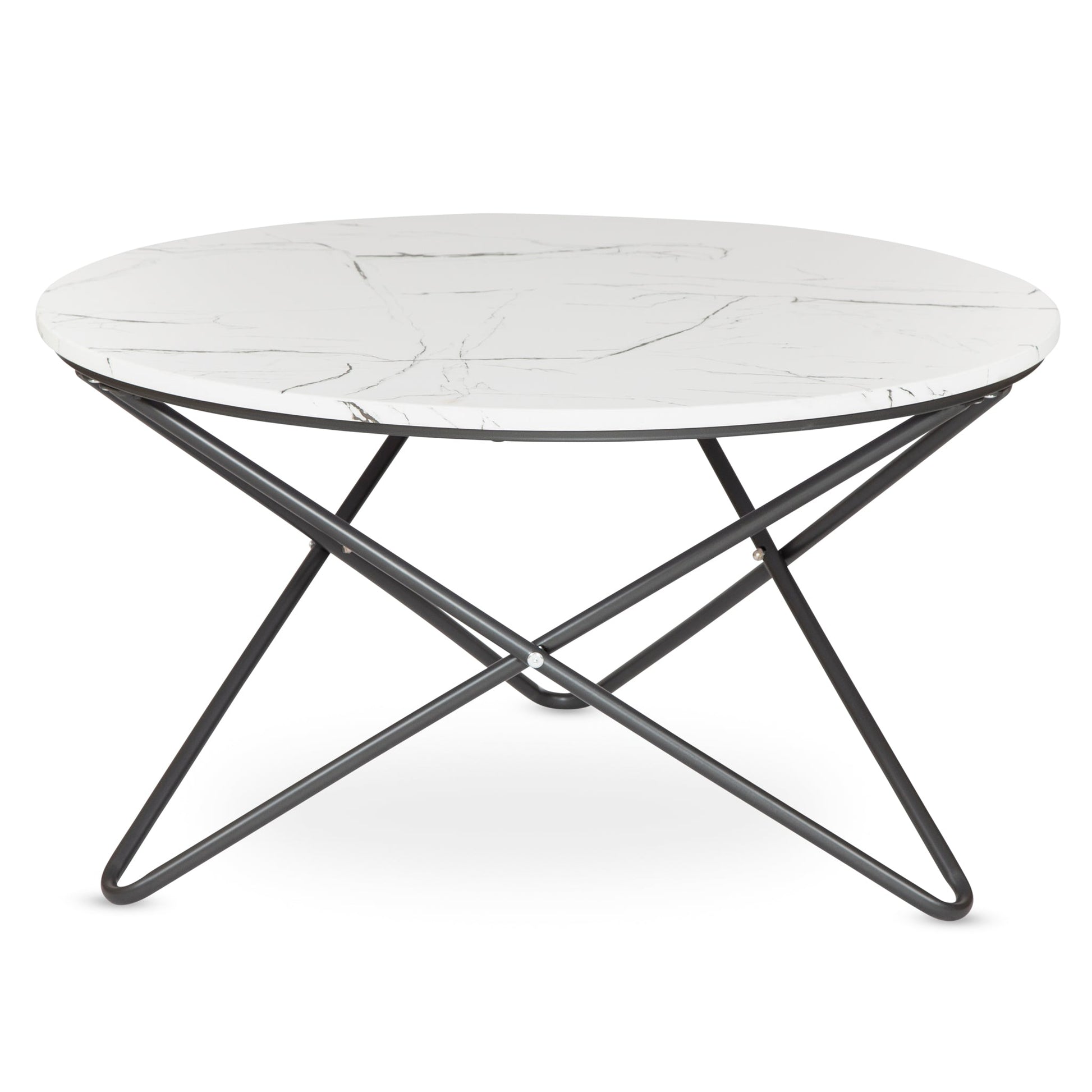 Marble Effect Coffee Table With Metal Legs - 80 x 45cm Tables Clearance