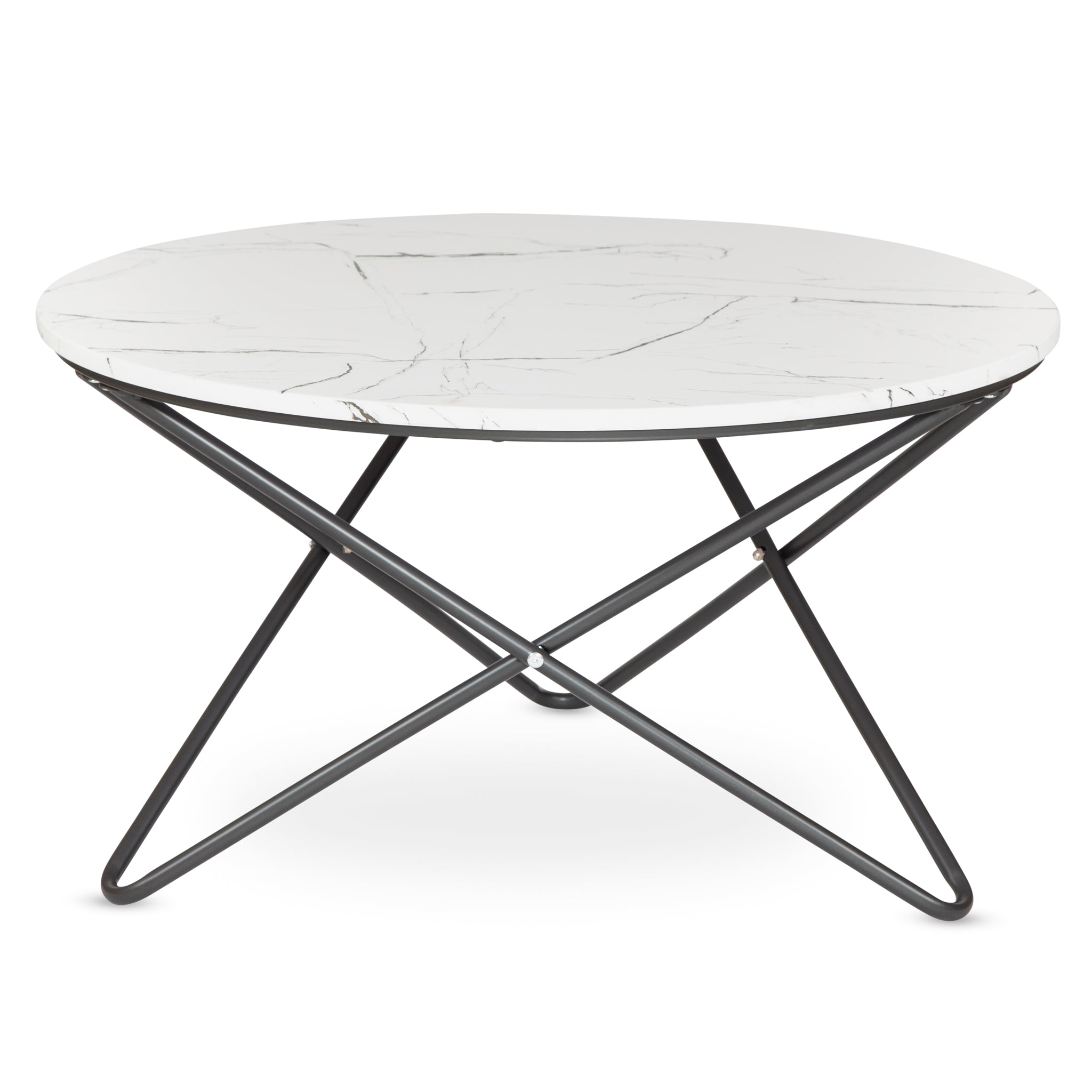 Marble Effect Coffee Table With Metal Legs - 80 x 45cm Tables Clearance
