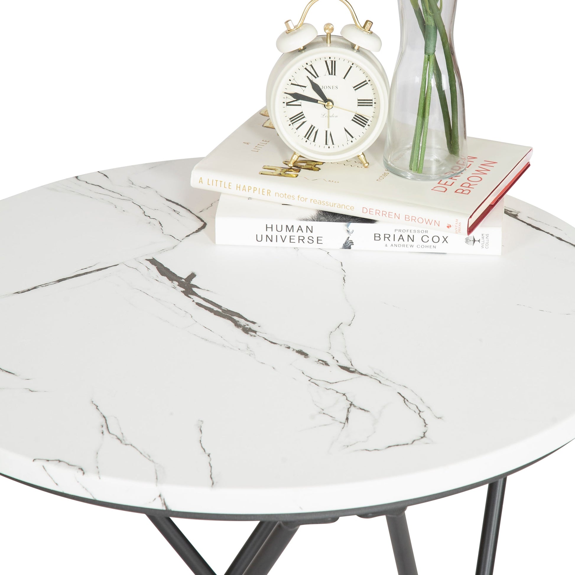 Marble Effect End Table With Metal Legs - 50 x 60cm Clearance