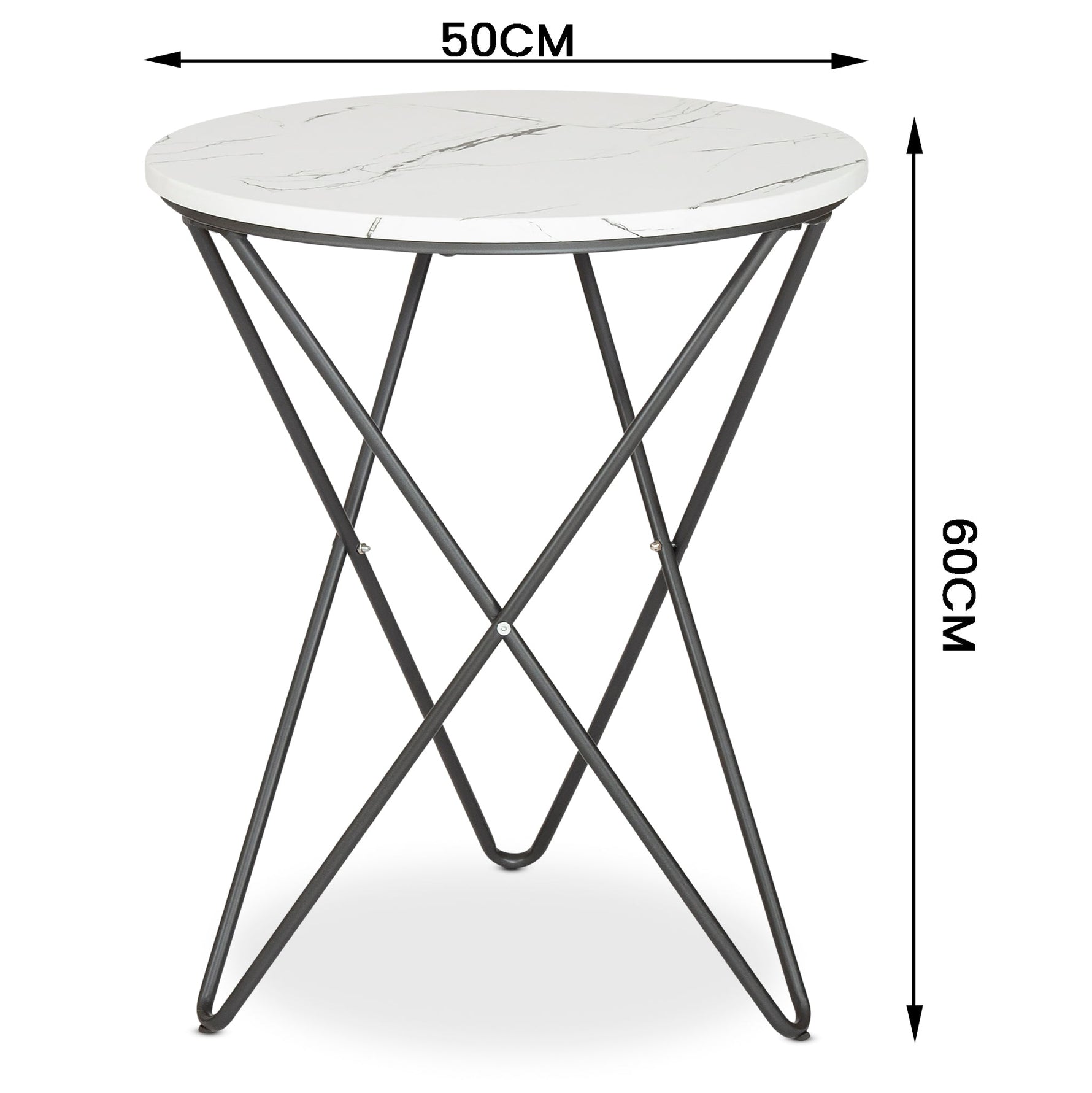 Marble Effect End Table With Metal Legs - 50 x 60cm - Bargainia.com - 