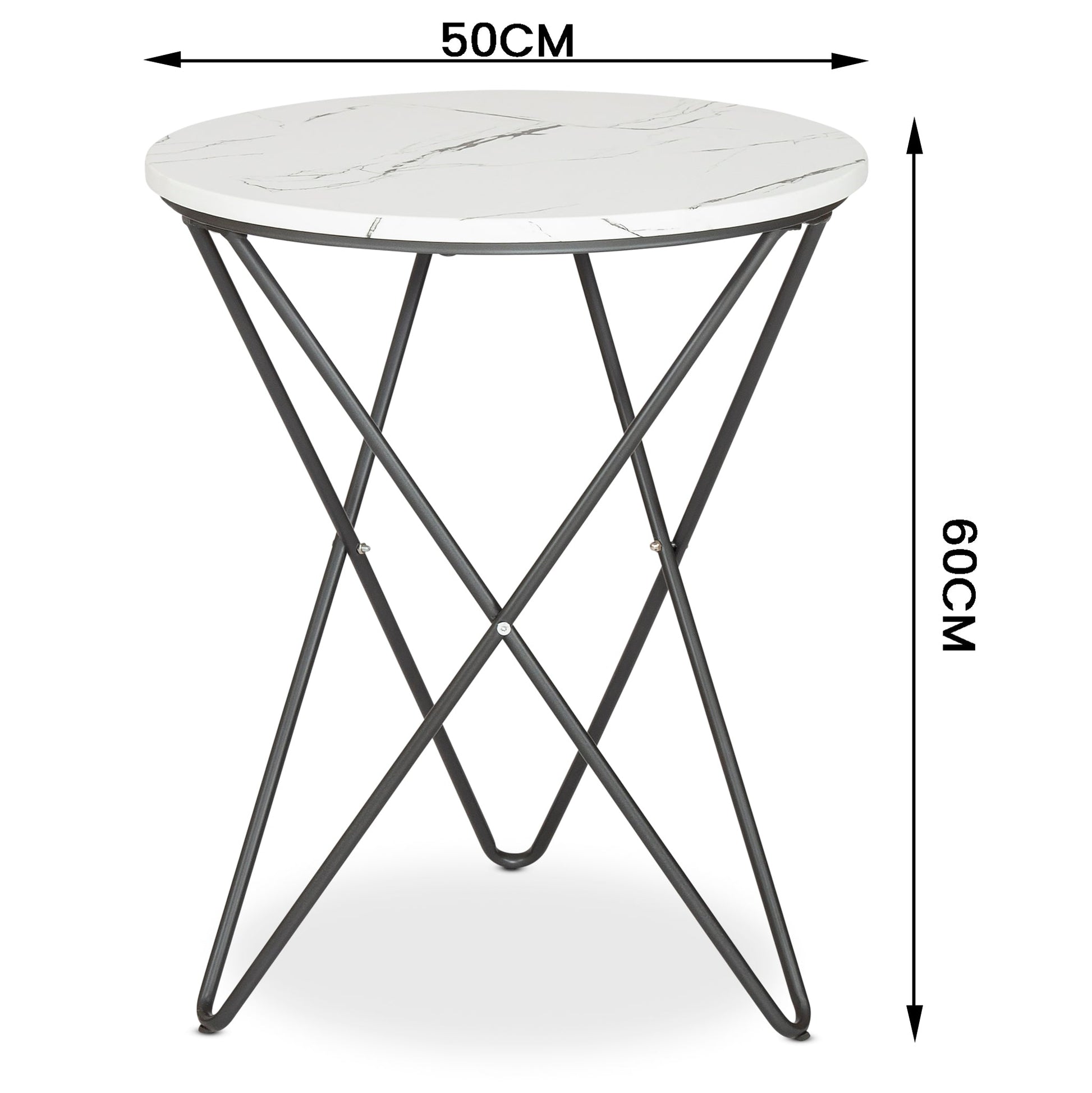 Marble Effect End Table With Metal Legs - 50 x 60cm Clearance