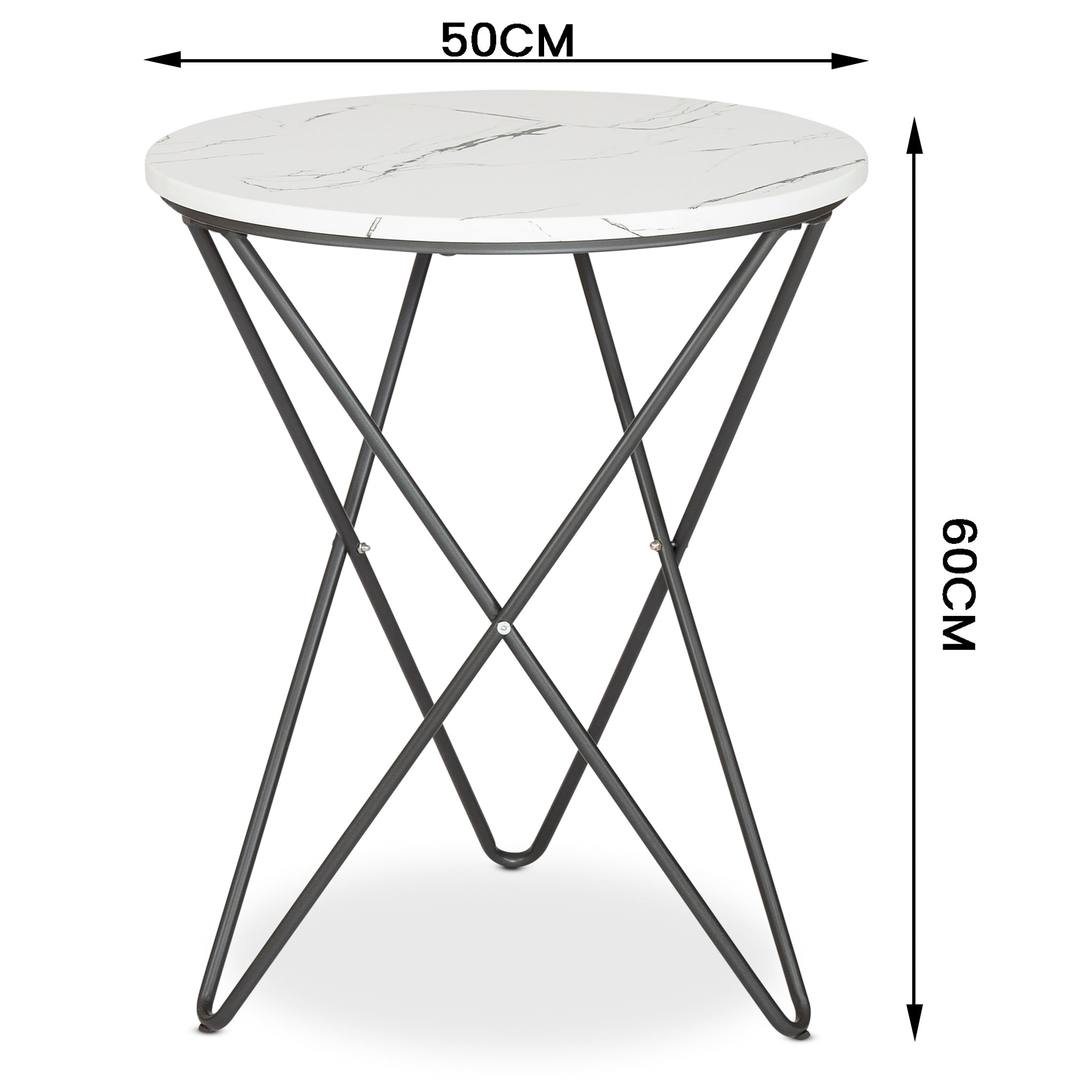 Marble Effect End Table With Metal Legs - 50 x 60cm Clearance
