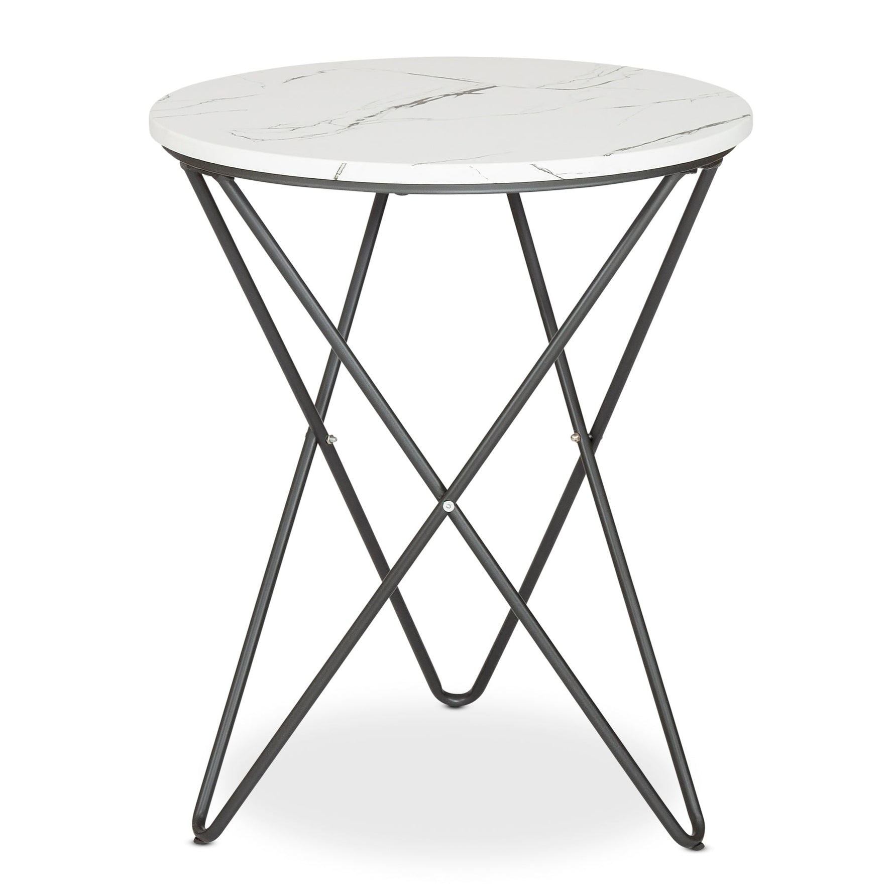 Marble Effect End Table With Metal Legs - 50 x 60cm - Bargainia.com - 
